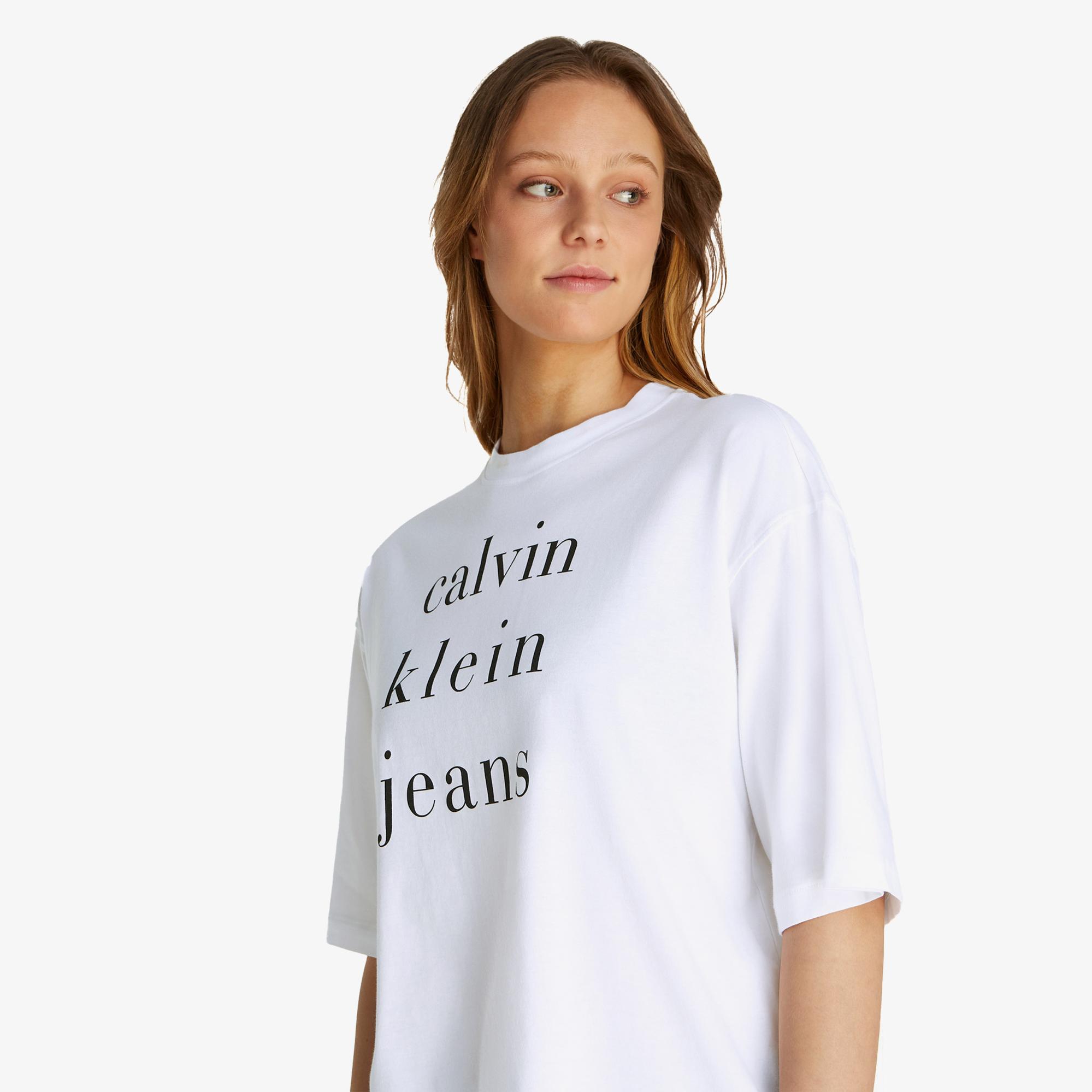 Calvin Klein Logo Kadın Beyaz T-Shirt