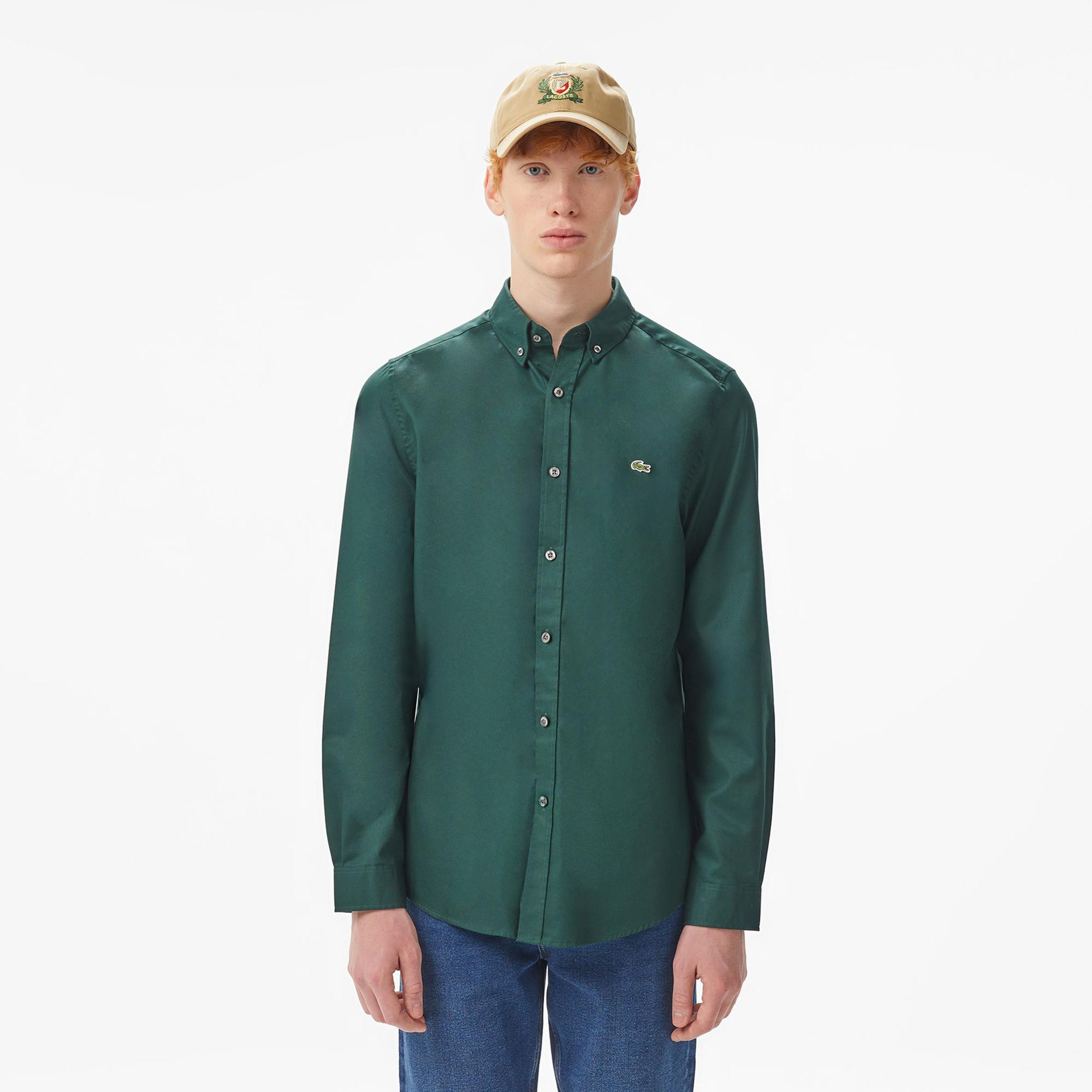 Lacoste Erkek Slim Fit Düğmeli Yaka Yeşil Gömlek