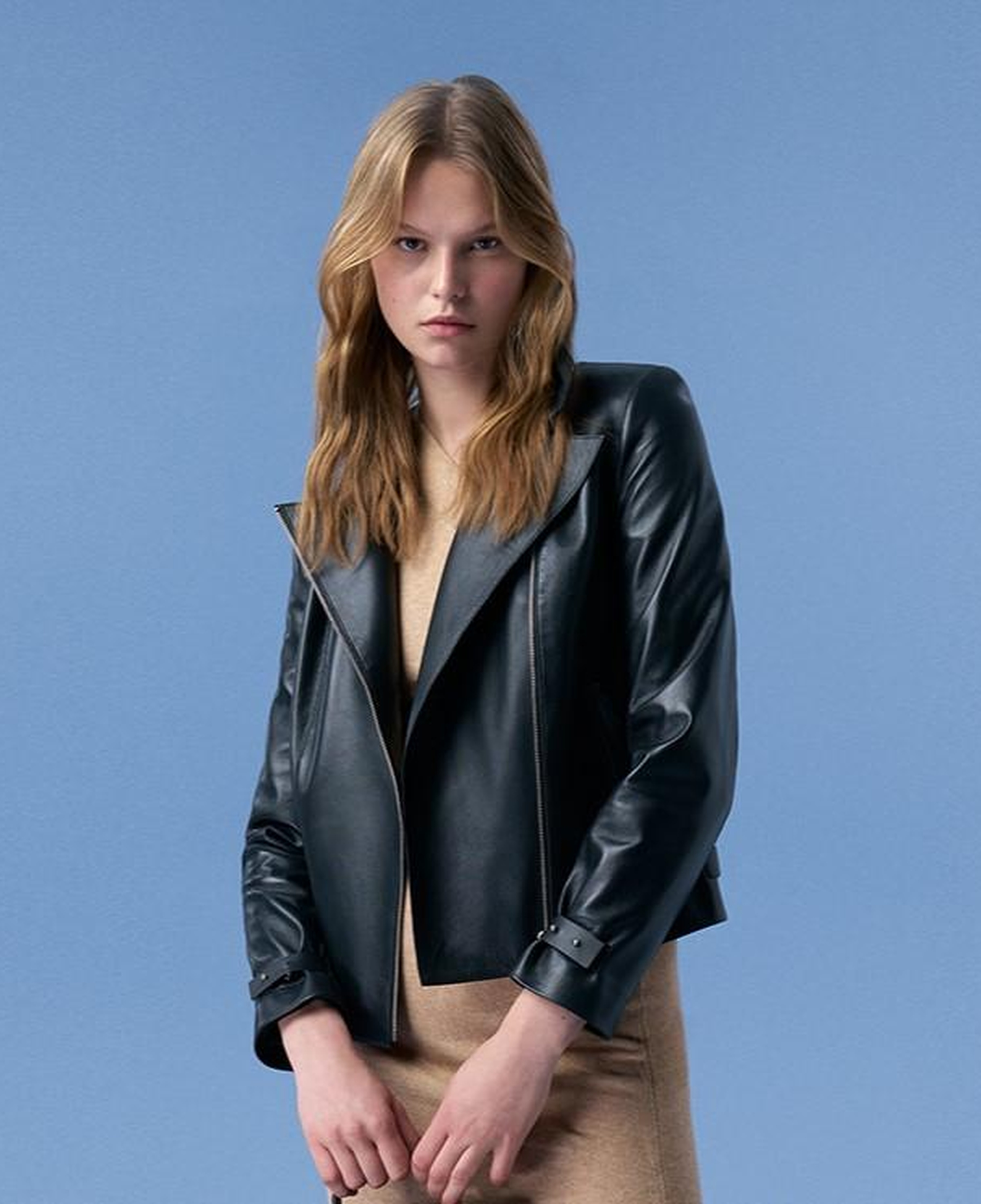 Ayunli Siyah Kadın Biker Deri Ceket