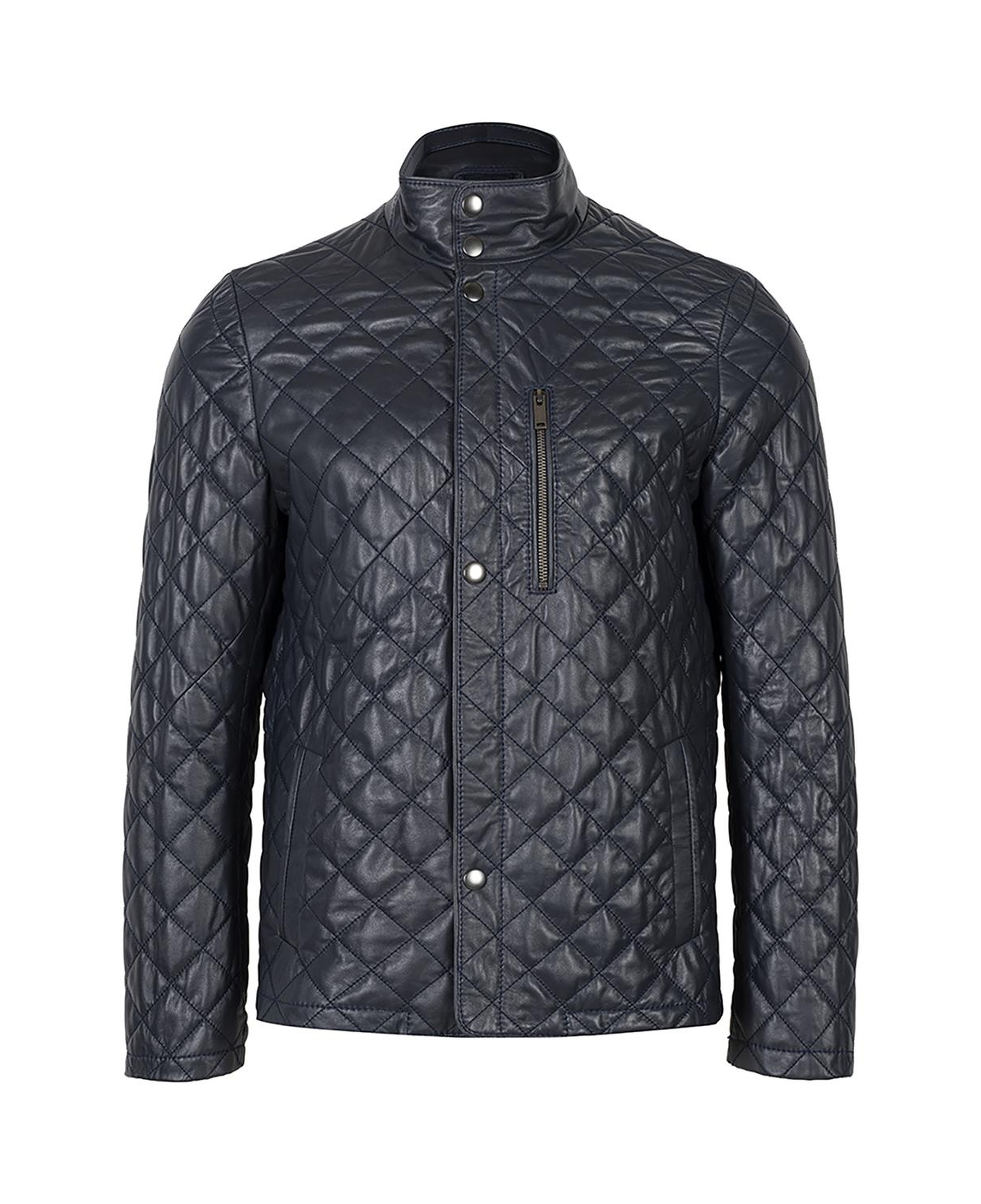 Erkek Lacivert Kapitone Deri Ceket