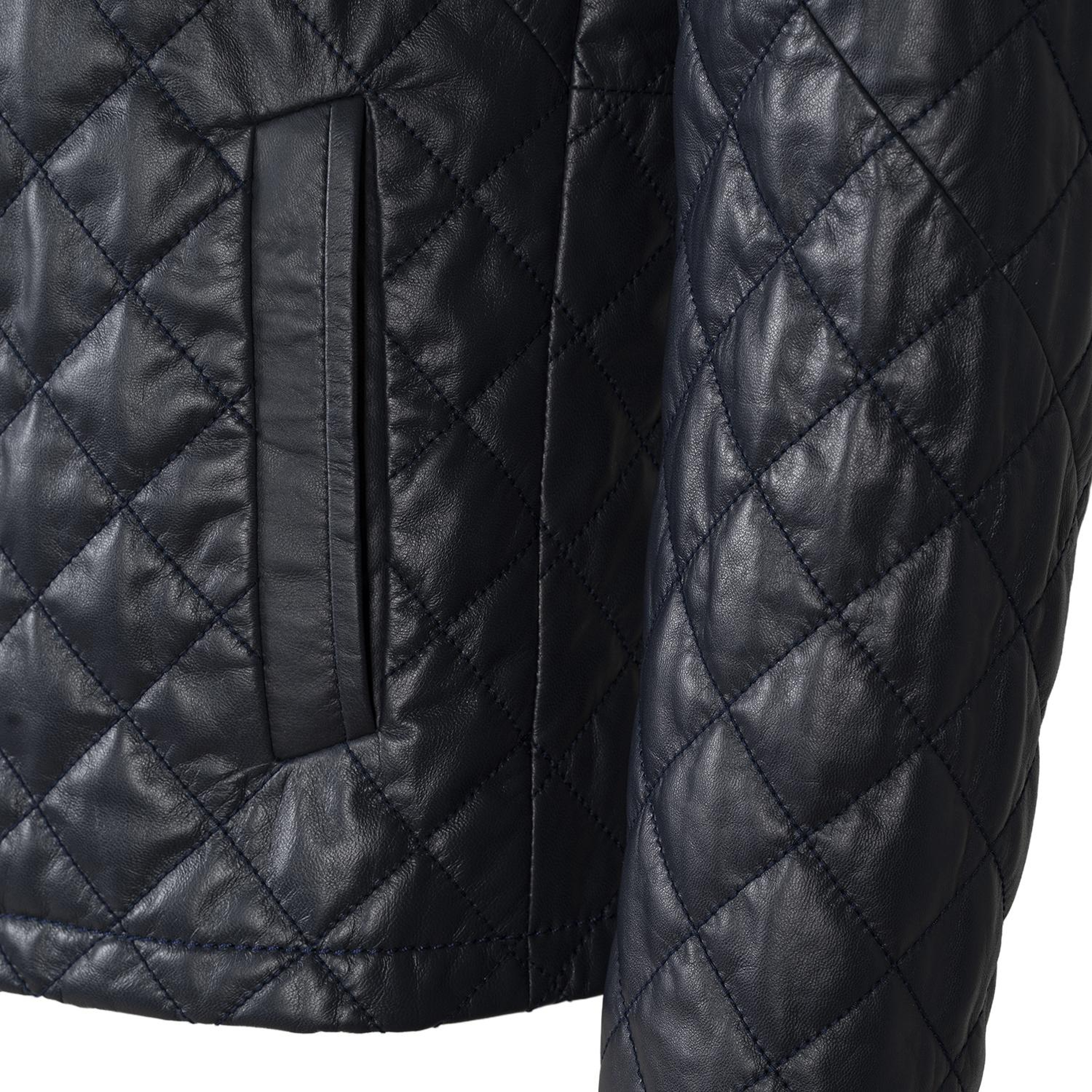 Erkek Lacivert Kapitone Deri Ceket