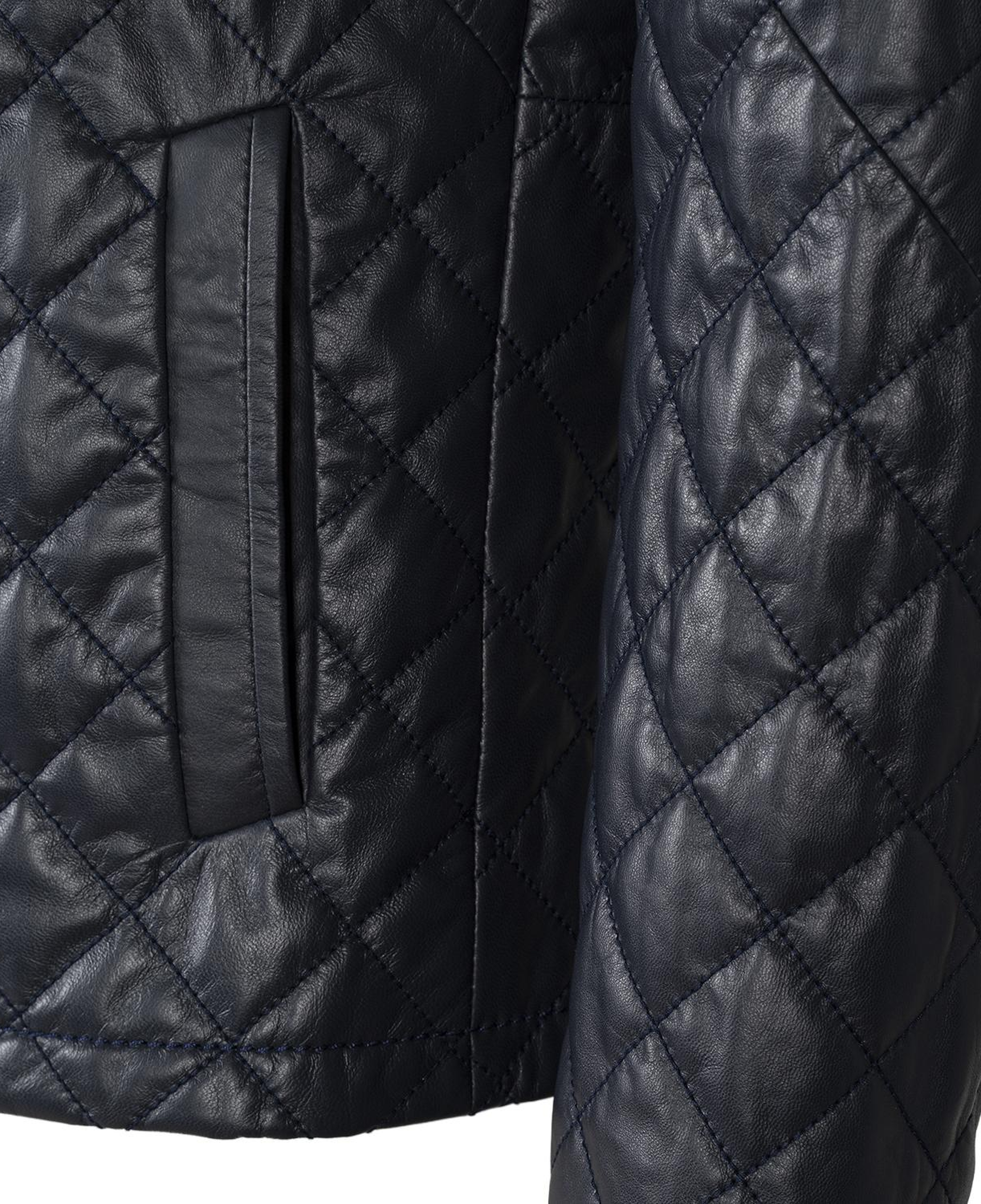 Erkek Lacivert Kapitone Deri Ceket