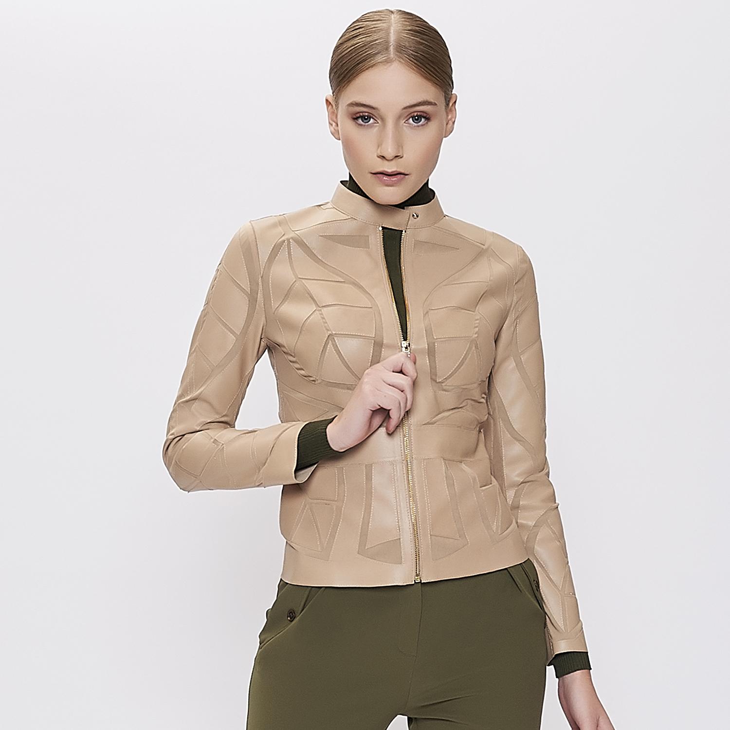 Origa Kadın Yaprak Panelli Deri Ceket