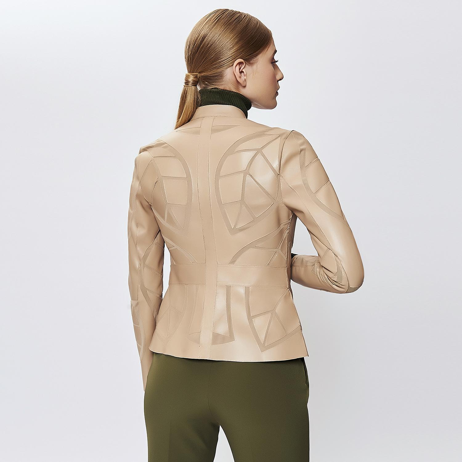 Origa Kadın Yaprak Panelli Deri Ceket