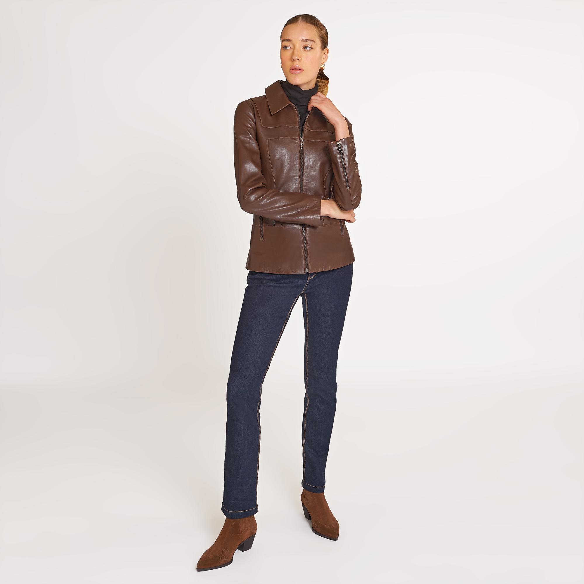 Laura Kadın Gömlek Yakalı Deri Mont