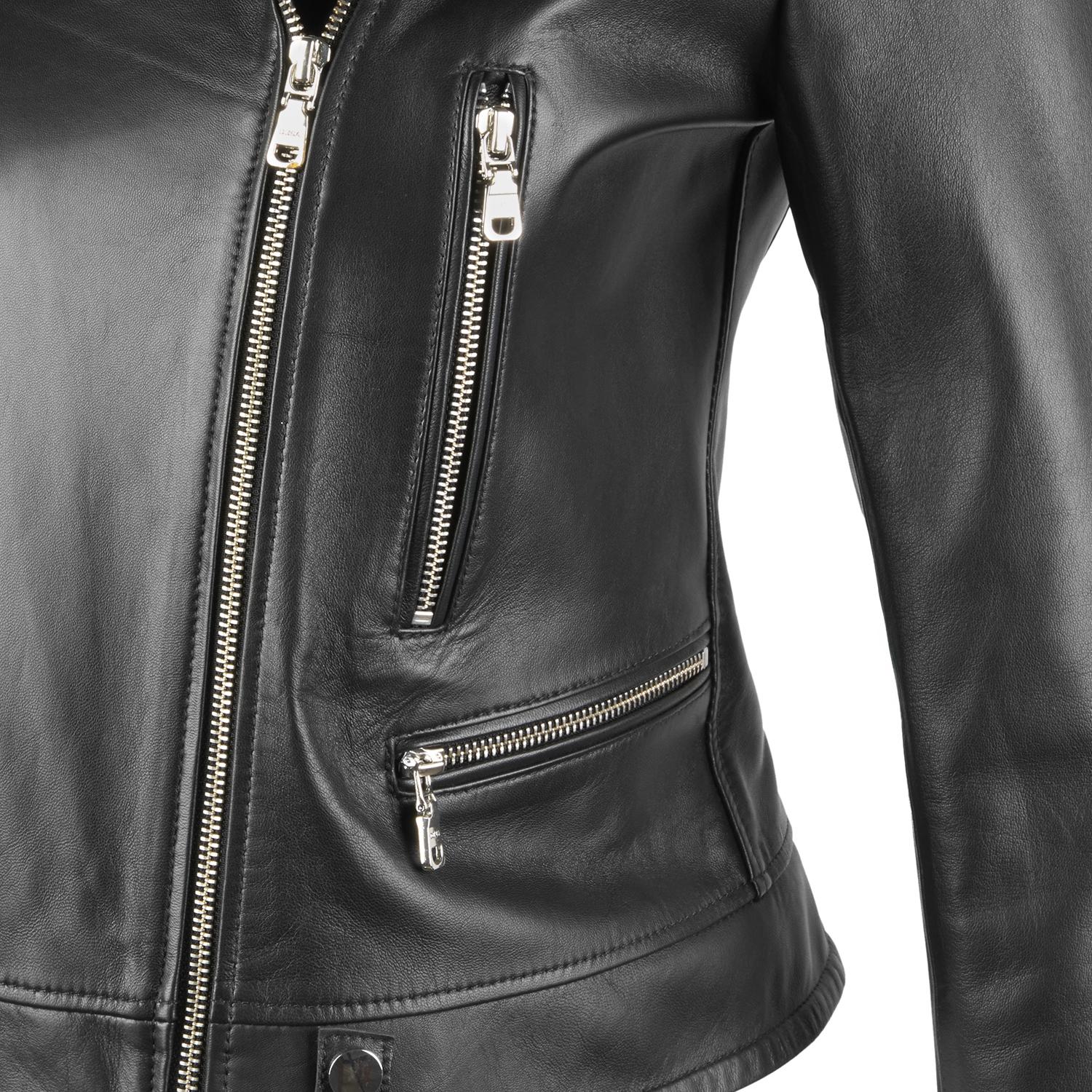 Amelia Siyah Kadın Biker Deri Ceket