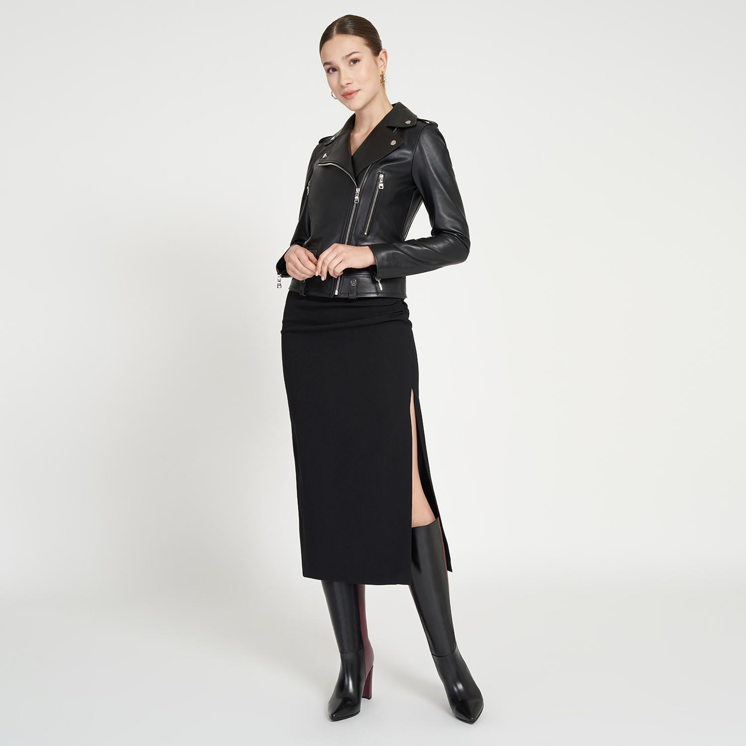 Amelia Siyah Kadın Biker Deri Ceket