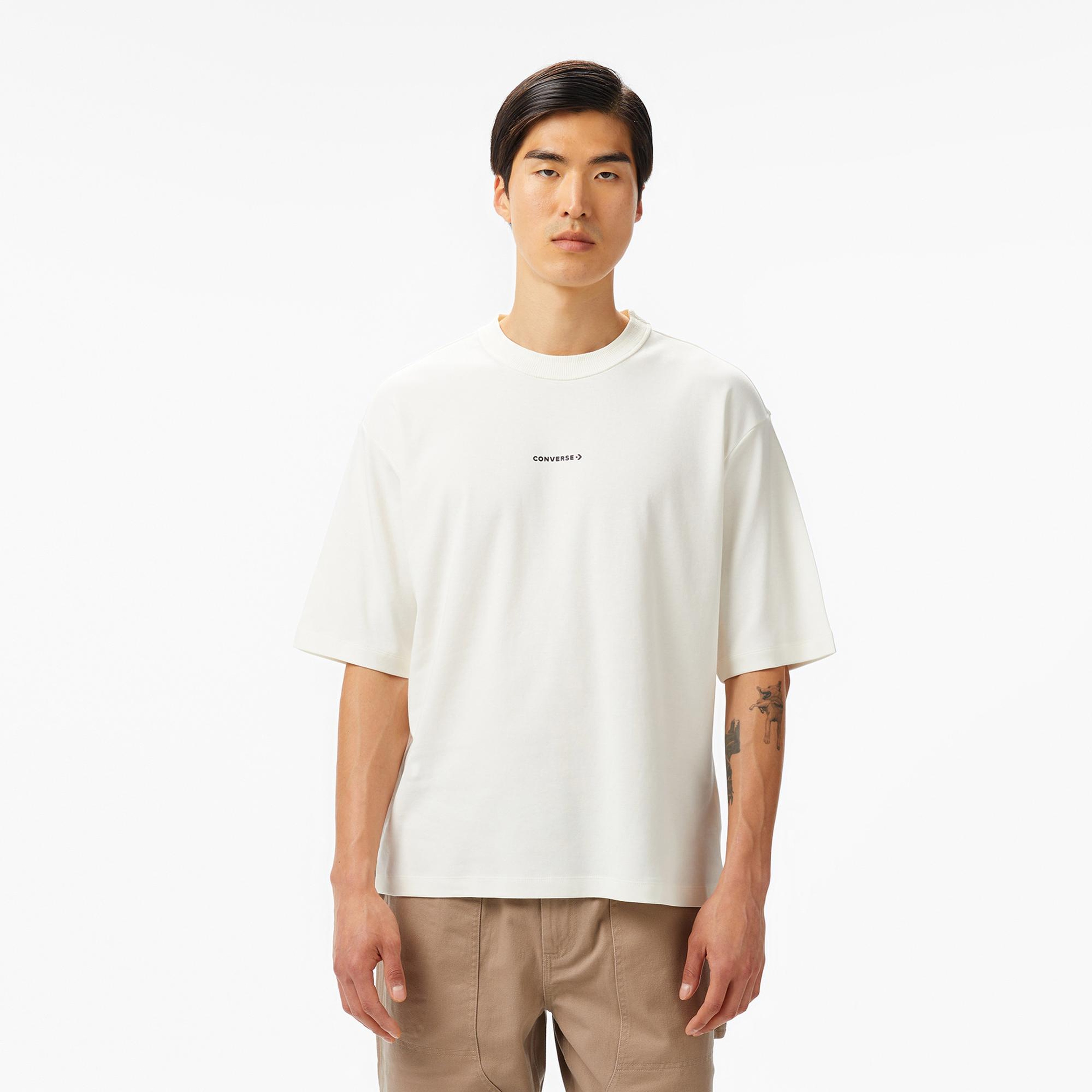 Converse Star Chevron Baskılı Oversize Fit  Erkek Krem T-Shirt