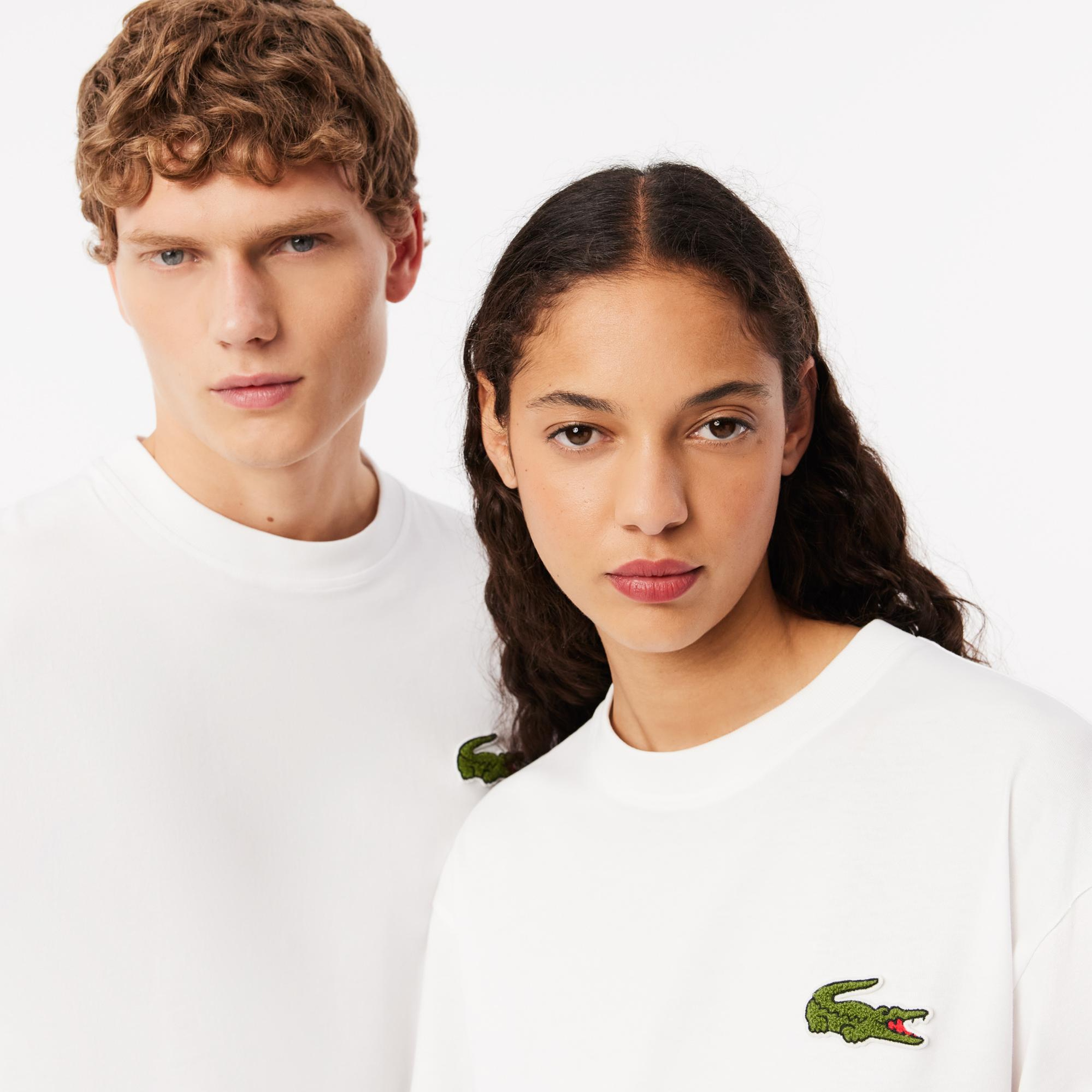 Lacoste Unisex Loose Fit Bisiklet Yaka Beyaz T-Shirt