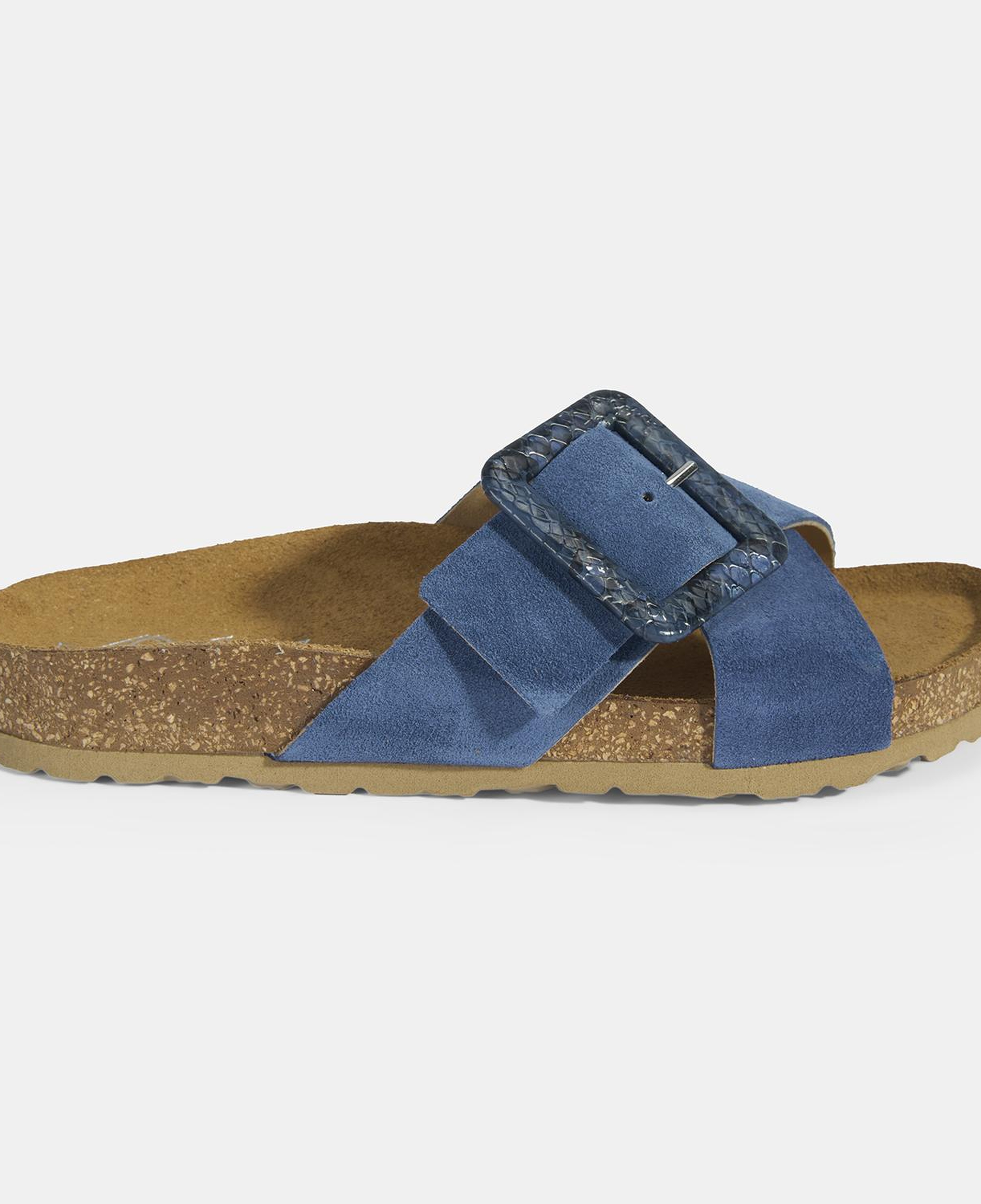 Kadın Mavi Ayarlanabilir Toka Detaylı Süet Terlik