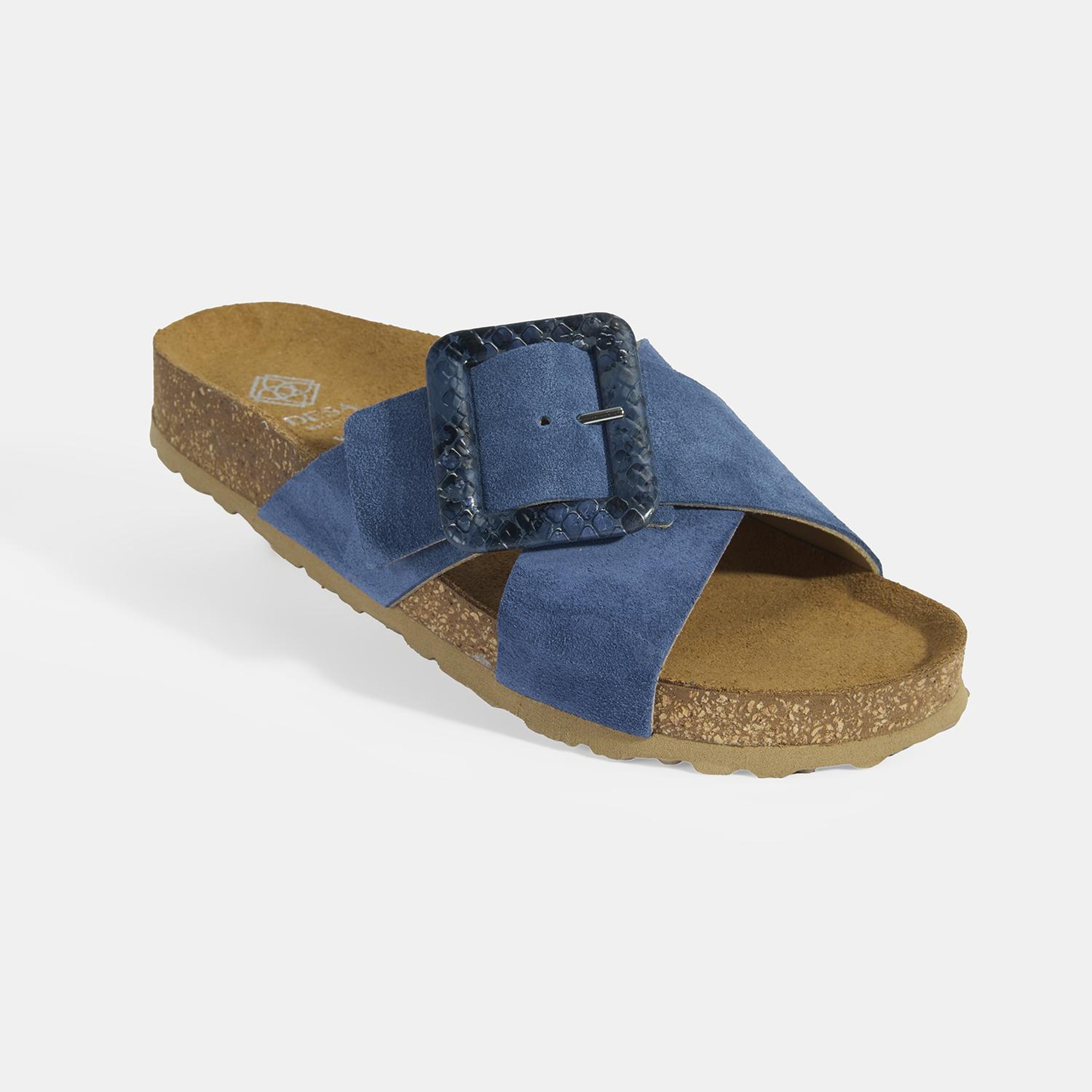 Kadın Mavi Ayarlanabilir Toka Detaylı Süet Terlik