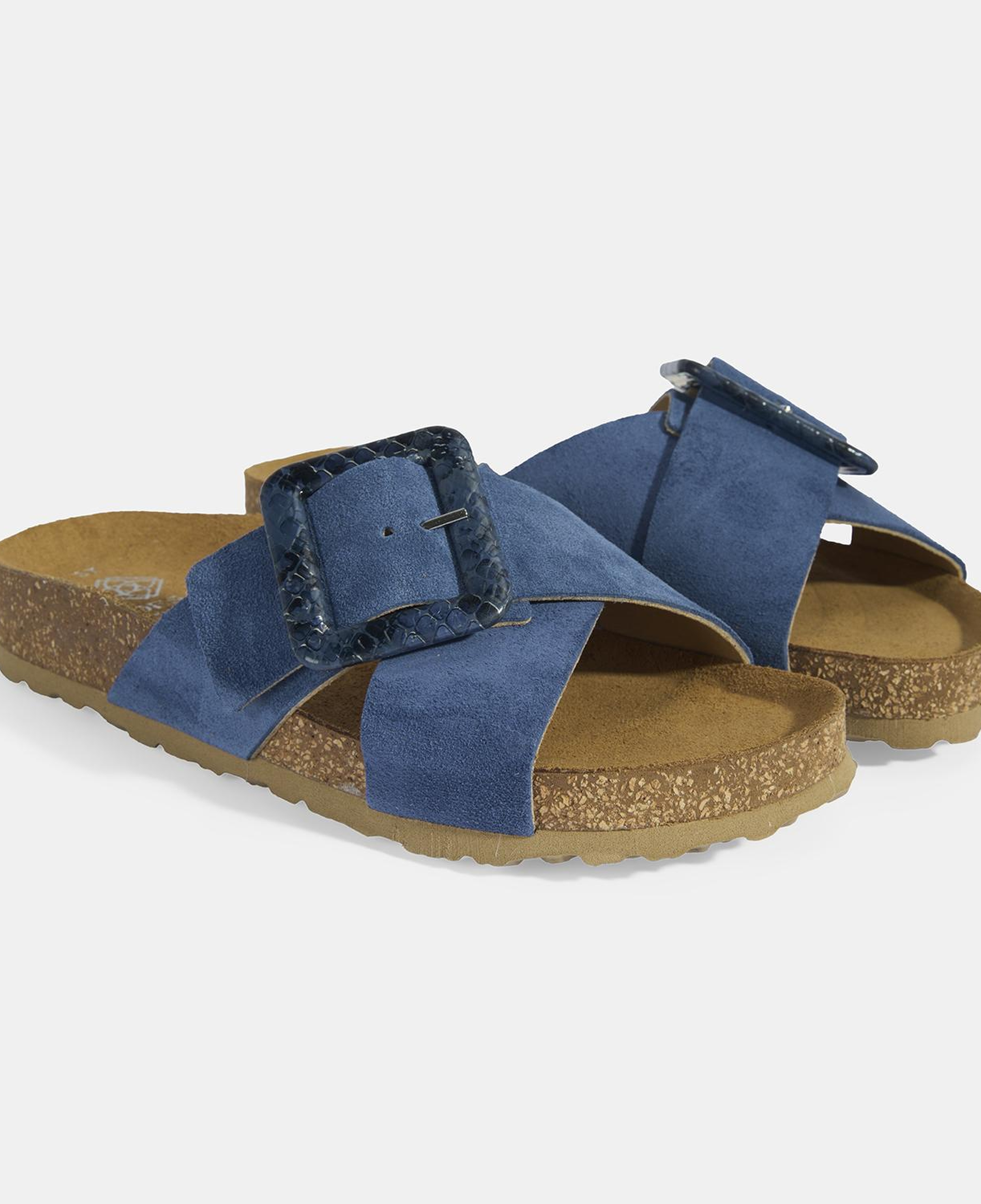 Kadın Mavi Ayarlanabilir Toka Detaylı Süet Terlik