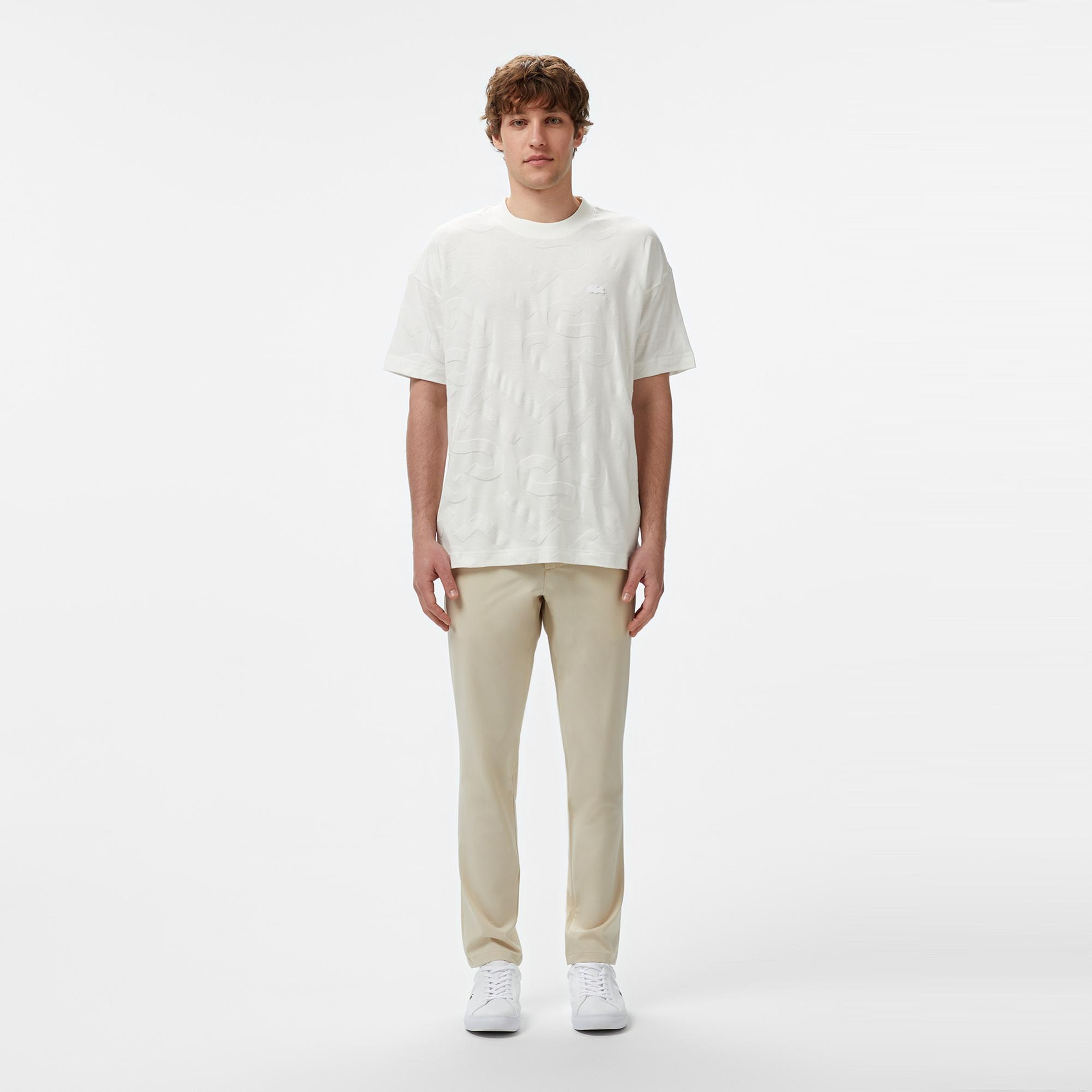 Lacoste Erkek Bisiklet Yaka Desenli Beyaz T-Shirt