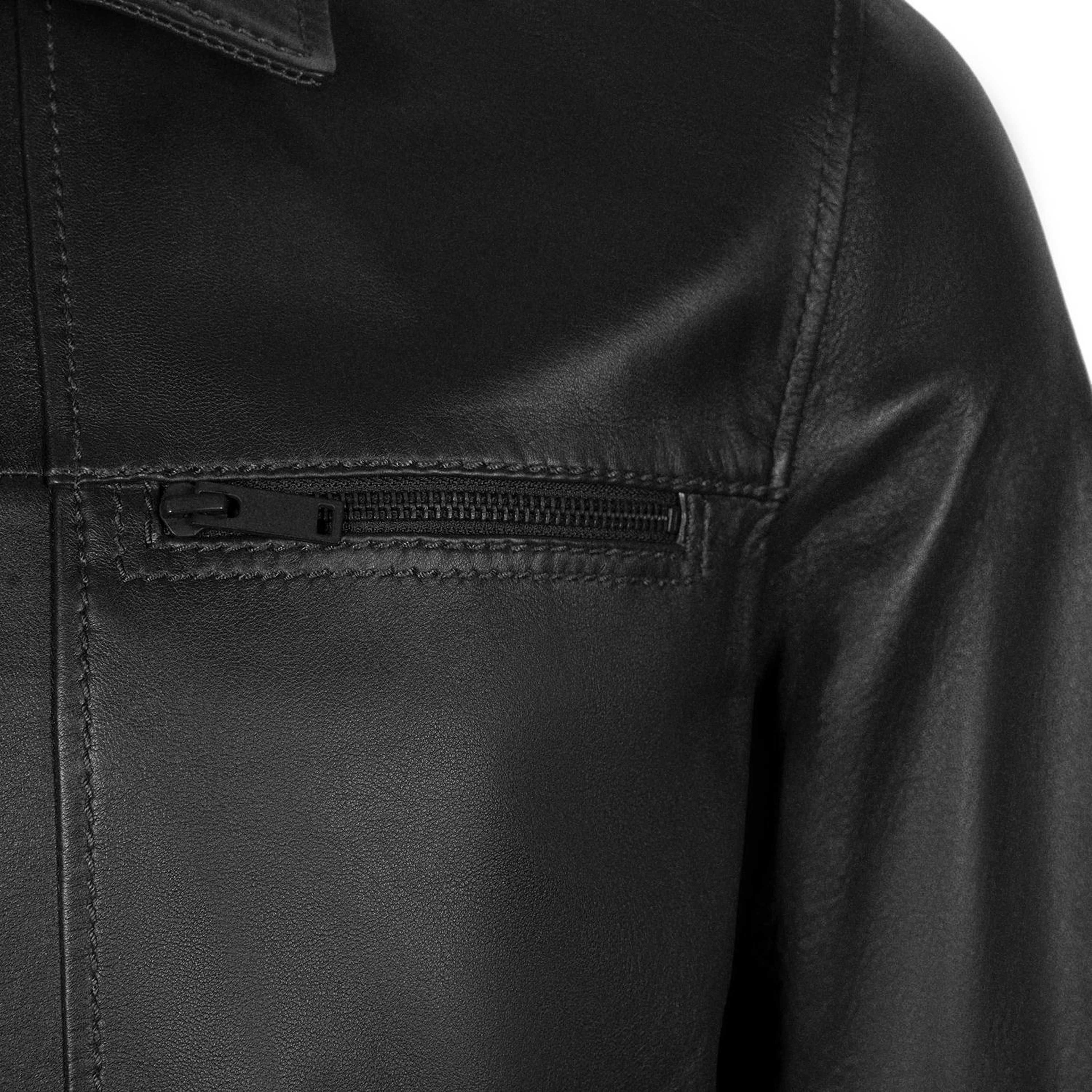 Erkek Siyah Gömlek Yakalı Deri Ceket