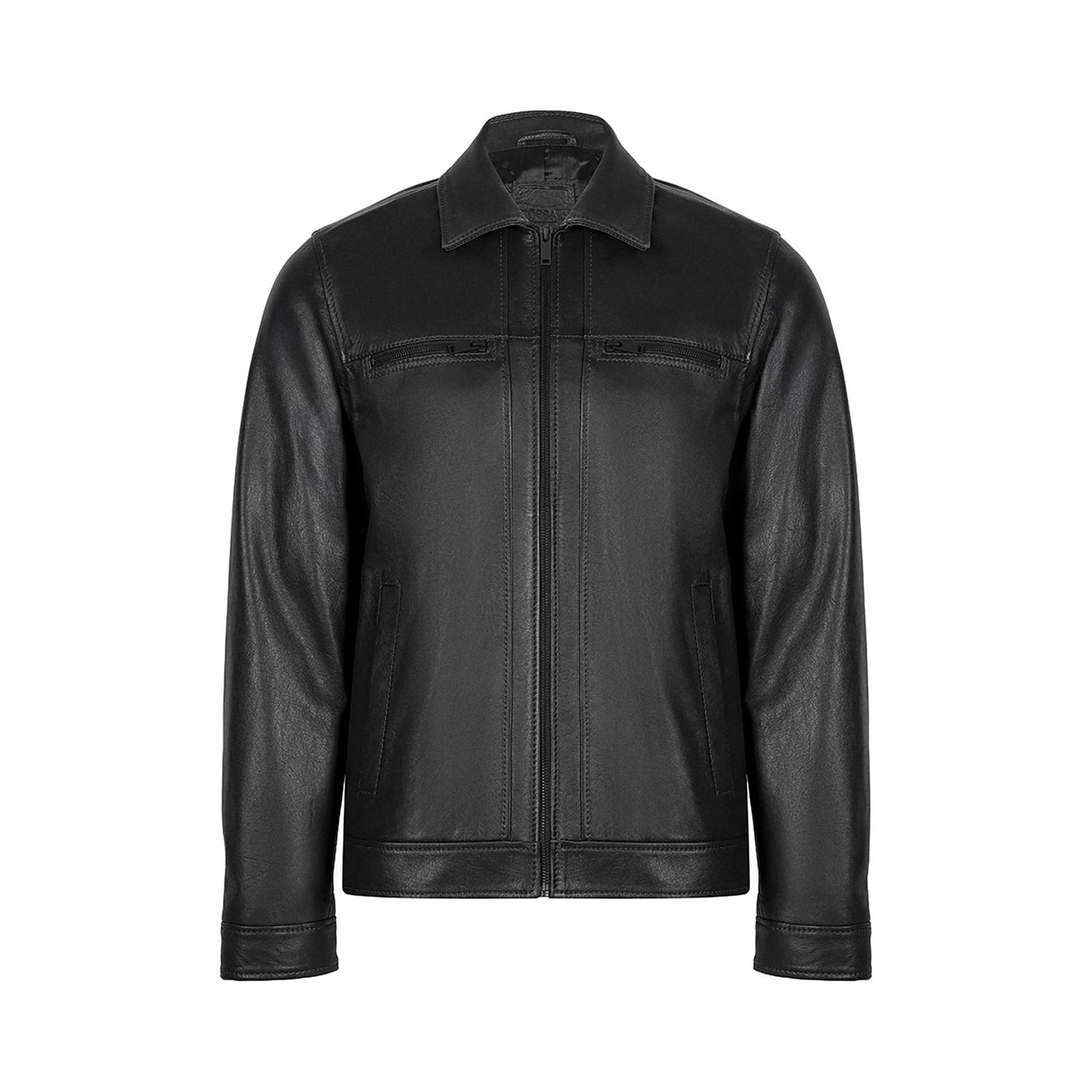 Erkek Siyah Gömlek Yakalı Deri Ceket