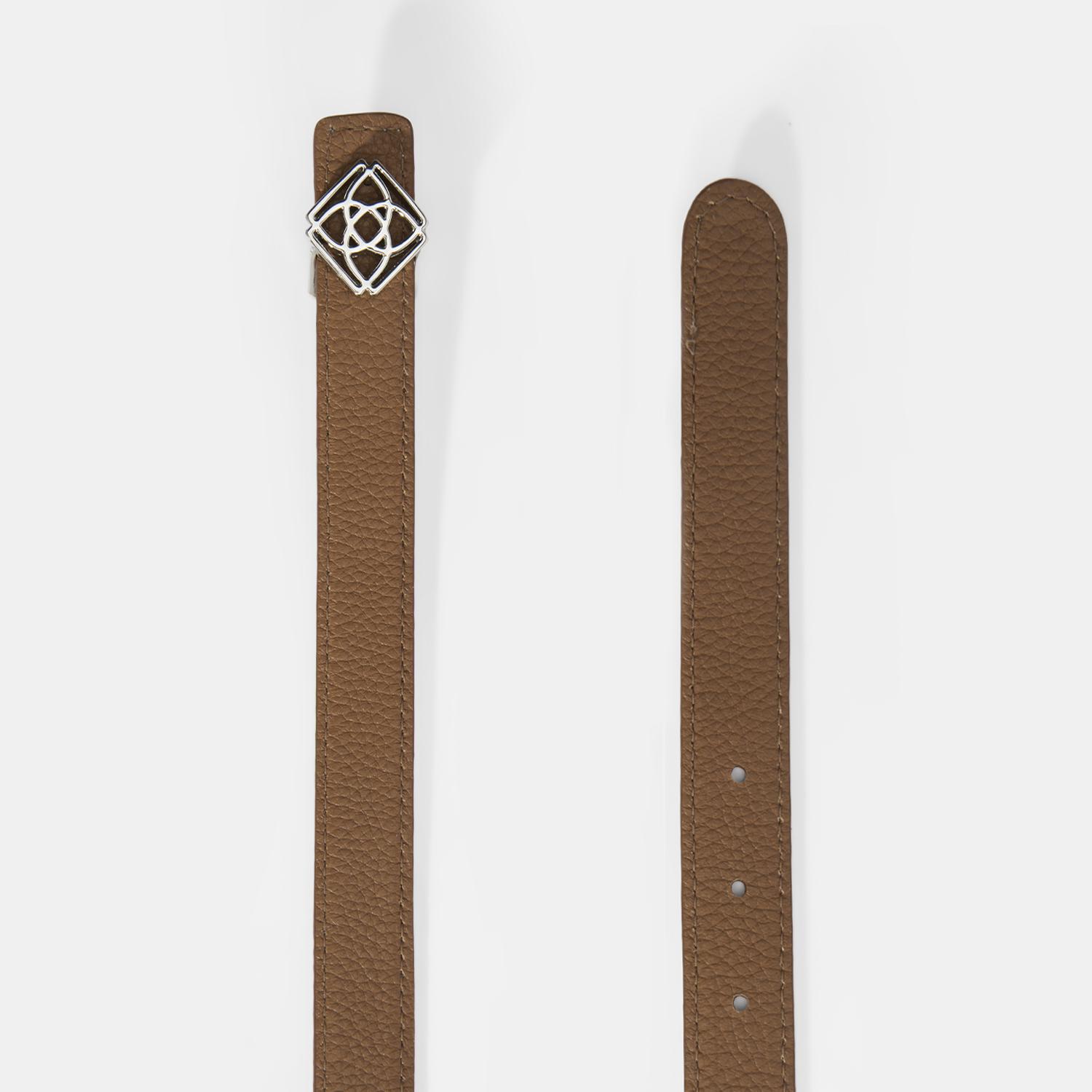 Kadın Beyaz / Konyak Çift Taraflı Deri Kemer