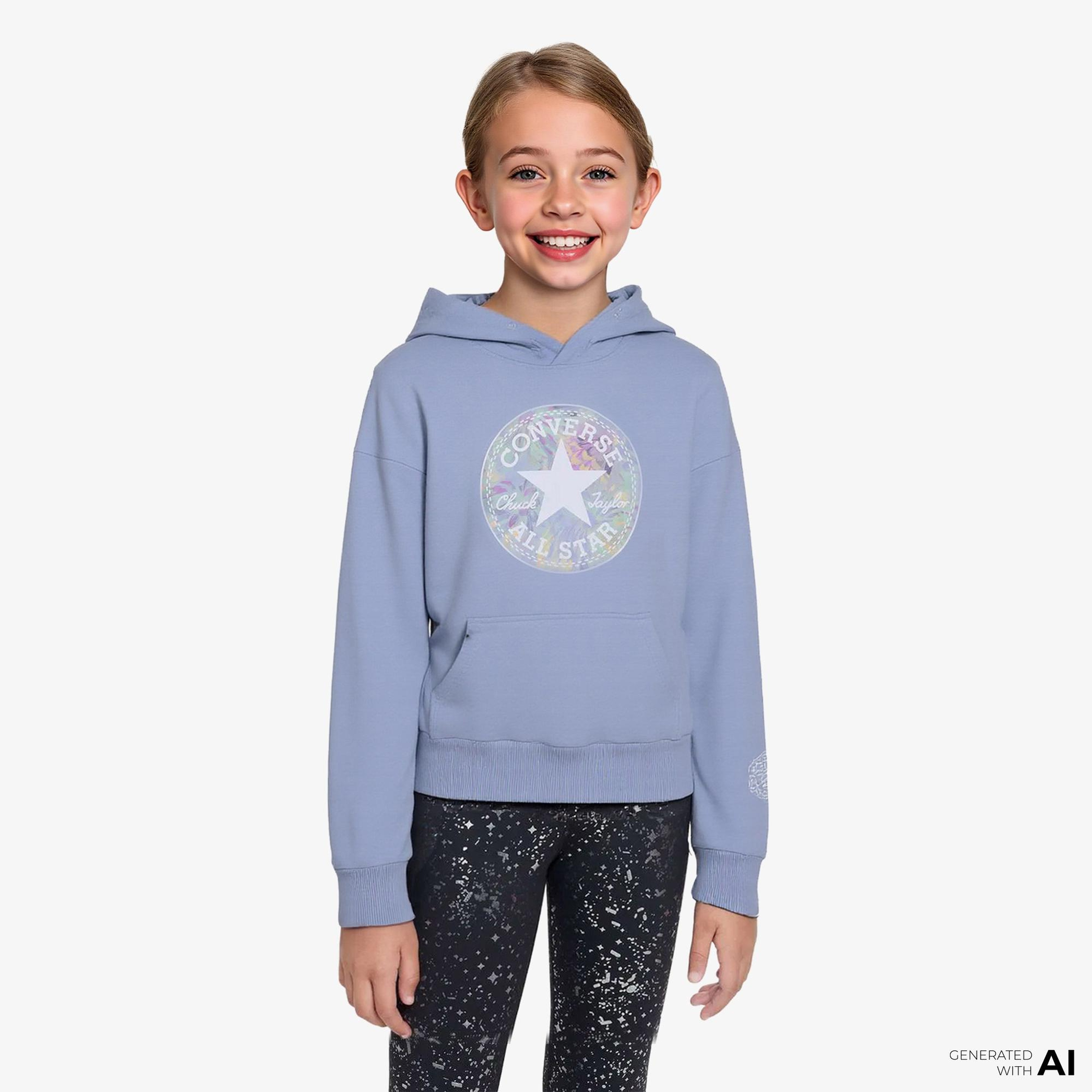 Converse Oversized Chuck Patch Çocuk Mavi Hoodie