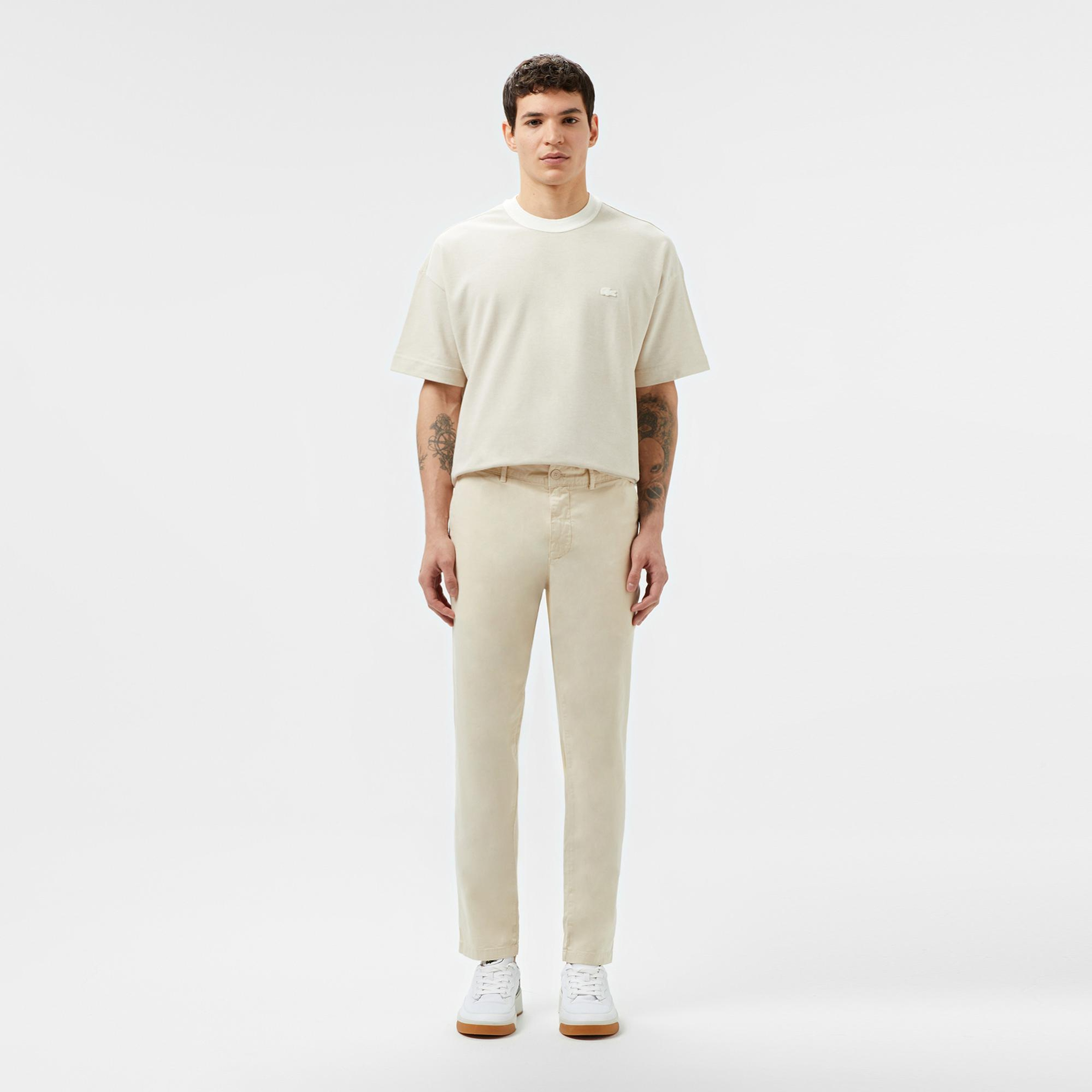Lacoste Erkek Oversize Fit Bisiklet Yaka Krem T-Shirt