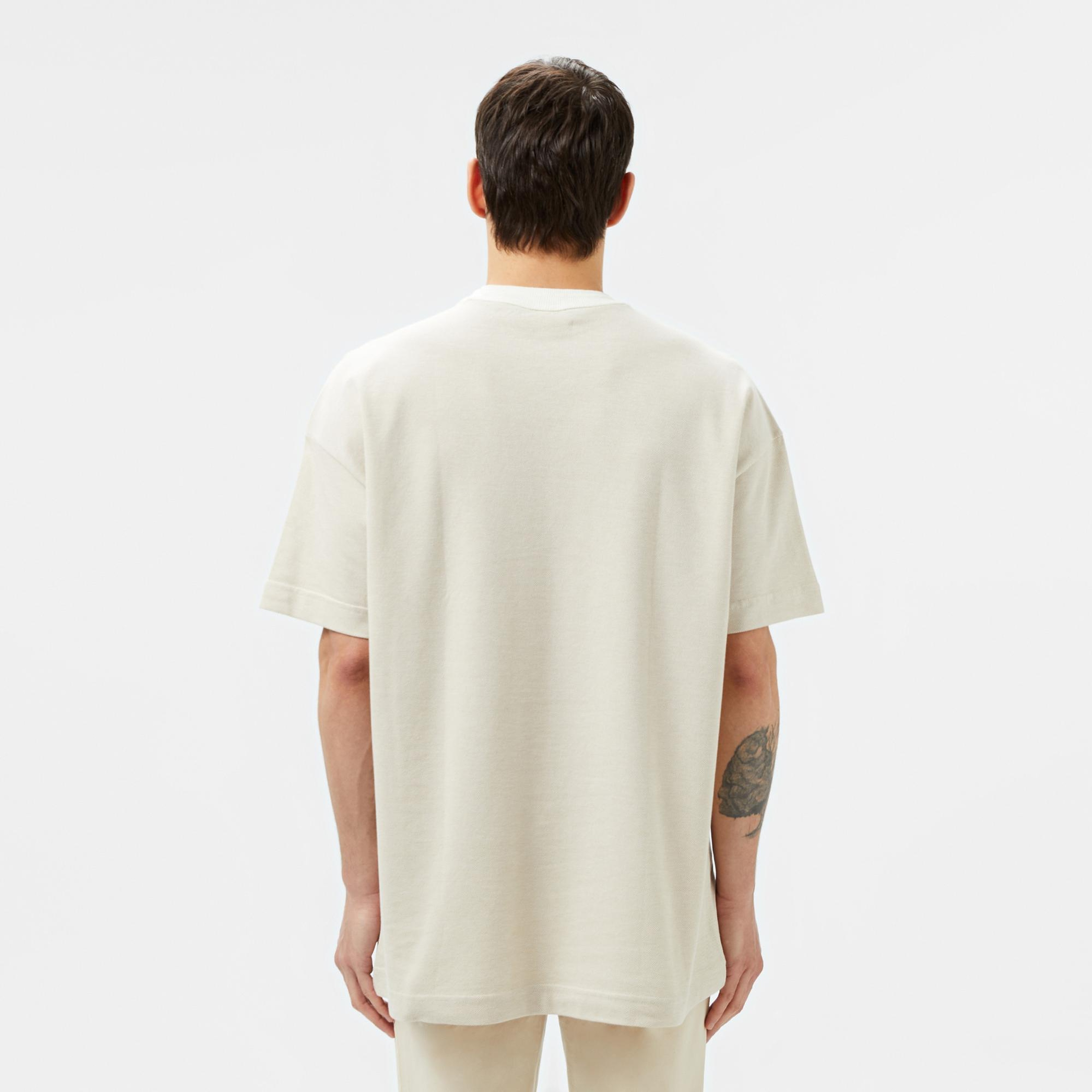 Lacoste Erkek Oversize Fit Bisiklet Yaka Krem T-Shirt