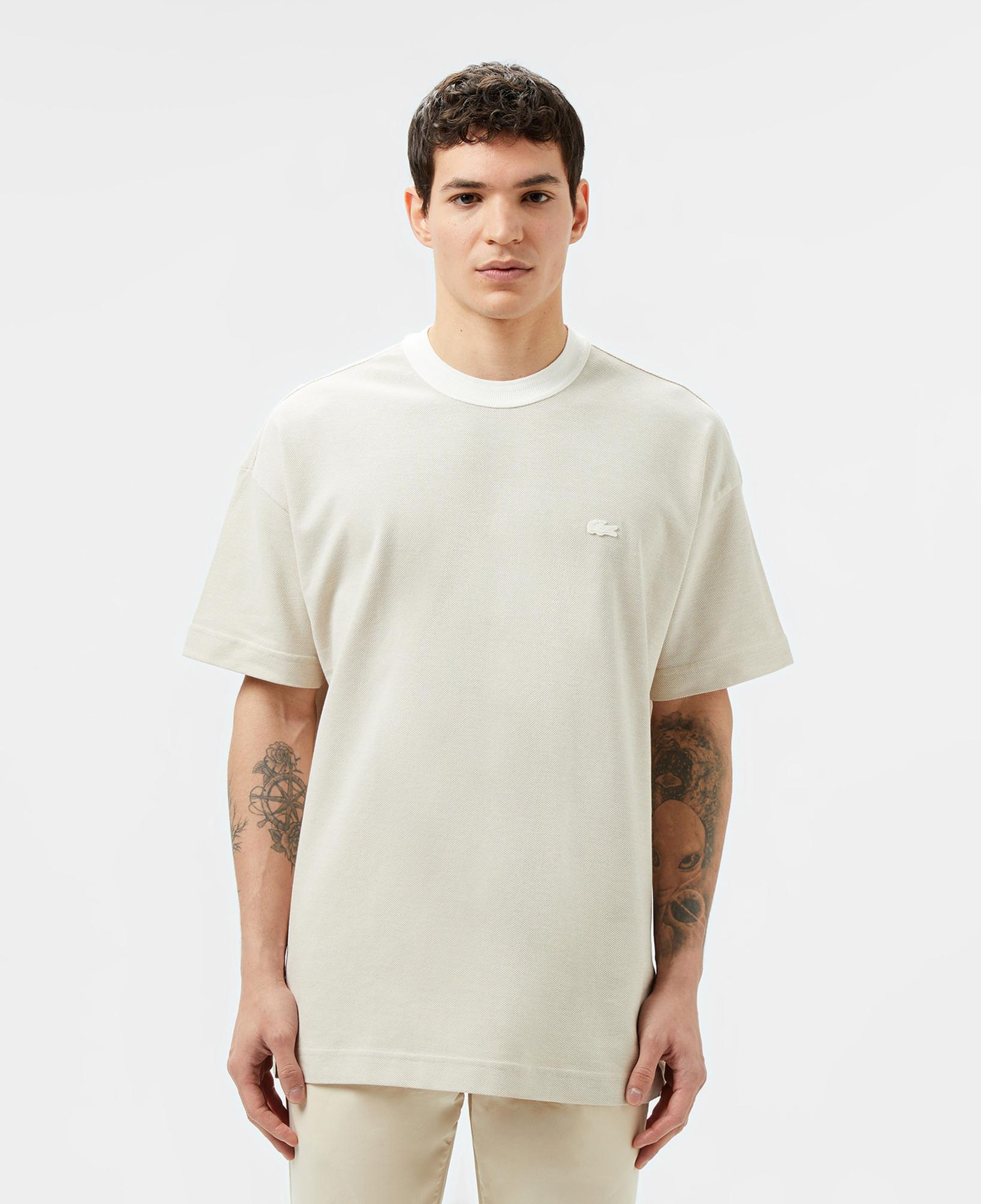 Lacoste Erkek Oversize Fit Bisiklet Yaka Krem T-Shirt