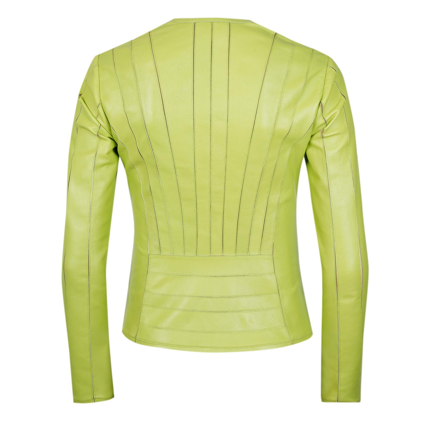 Deundria Yeşil Kadın Fit Panelli Deri Ceket