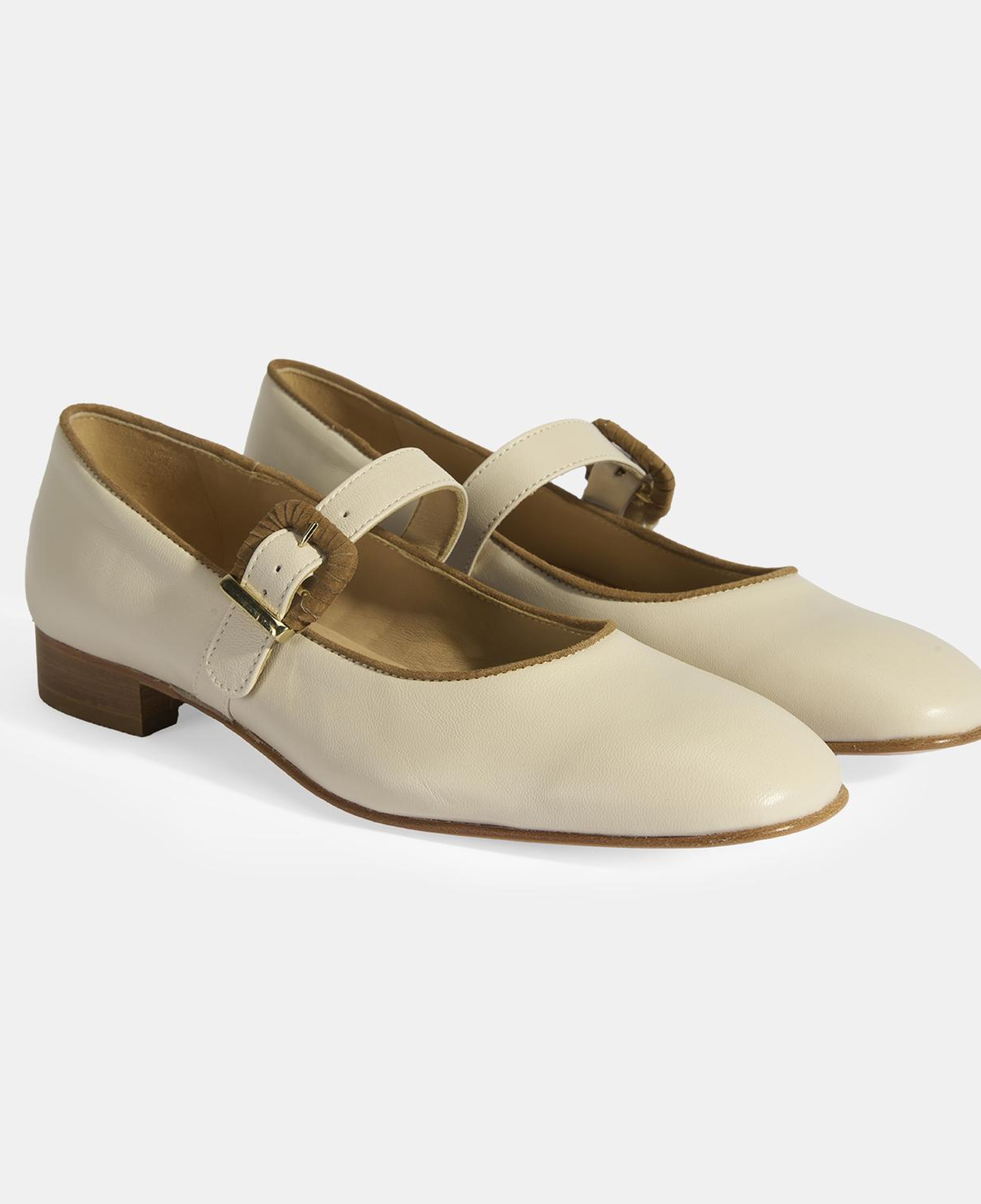 Luca Grossi Kadın Krem Toka Aksesuarlı Deri Mary Jane Babet