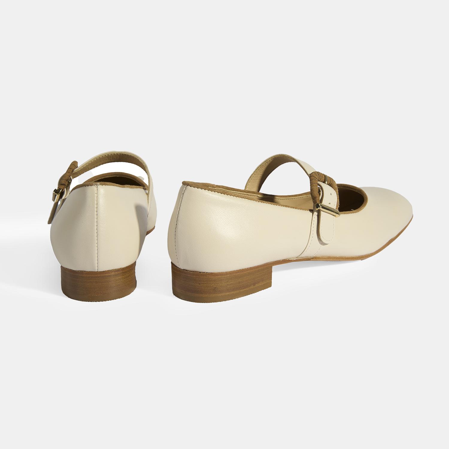 Luca Grossi Kadın Krem Toka Aksesuarlı Deri Mary Jane Babet