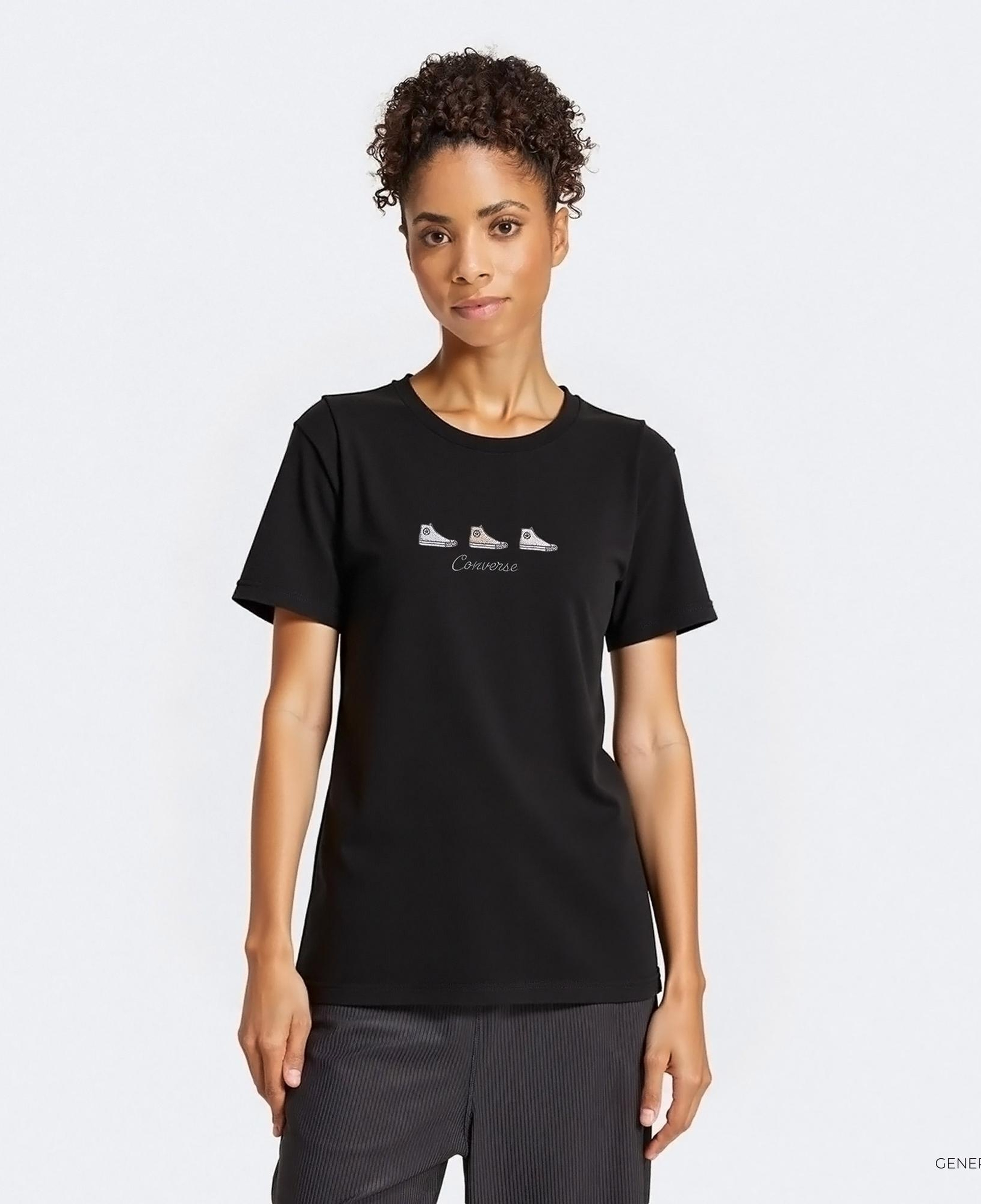 Converse High Tops Kadın Nakışlı Siyah T-Shirt