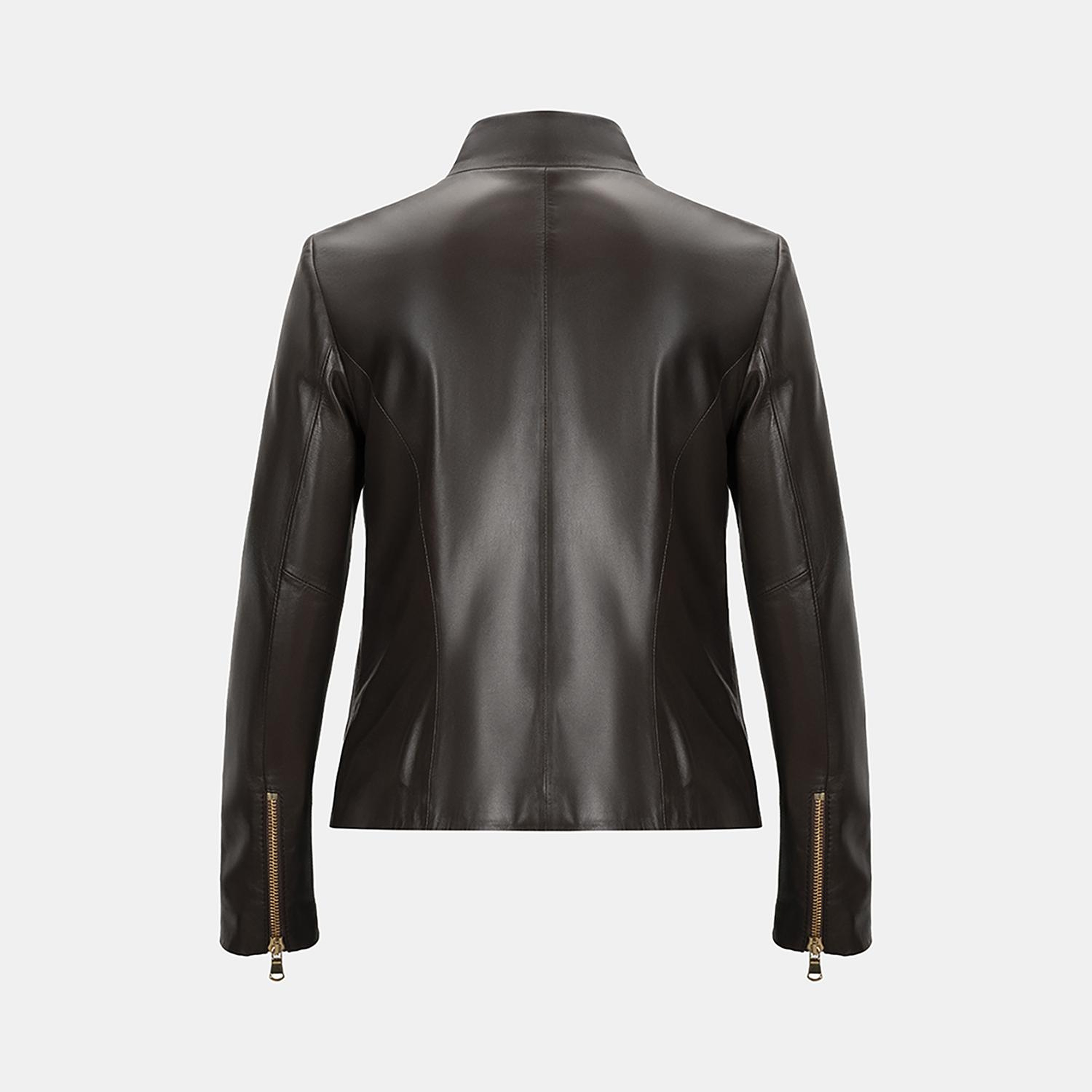 Kadın Kahve Hakim Yakalı Fit Deri Ceket