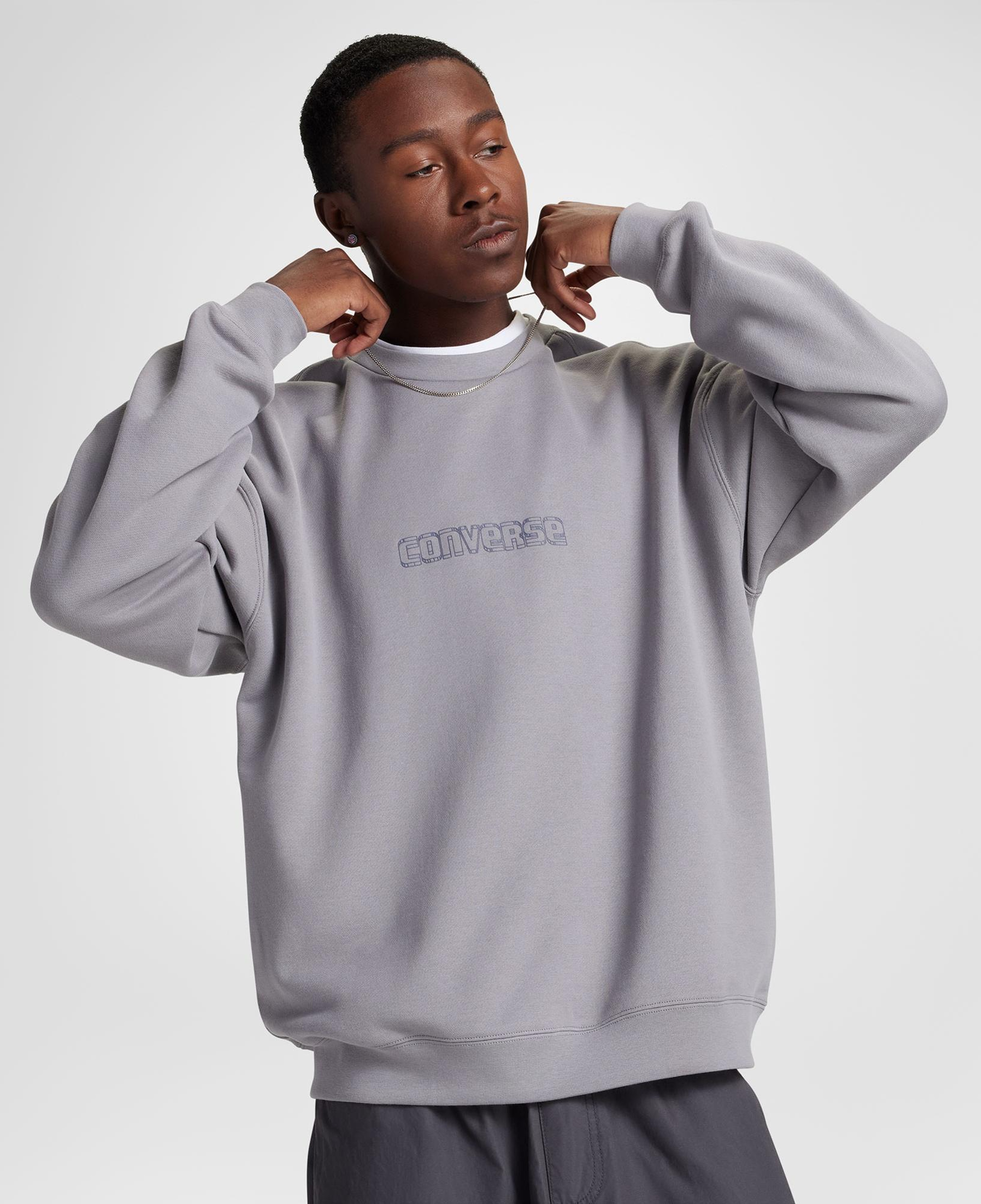 Converse Erkek Loose Fit Baskılı Gri Sweatshirt