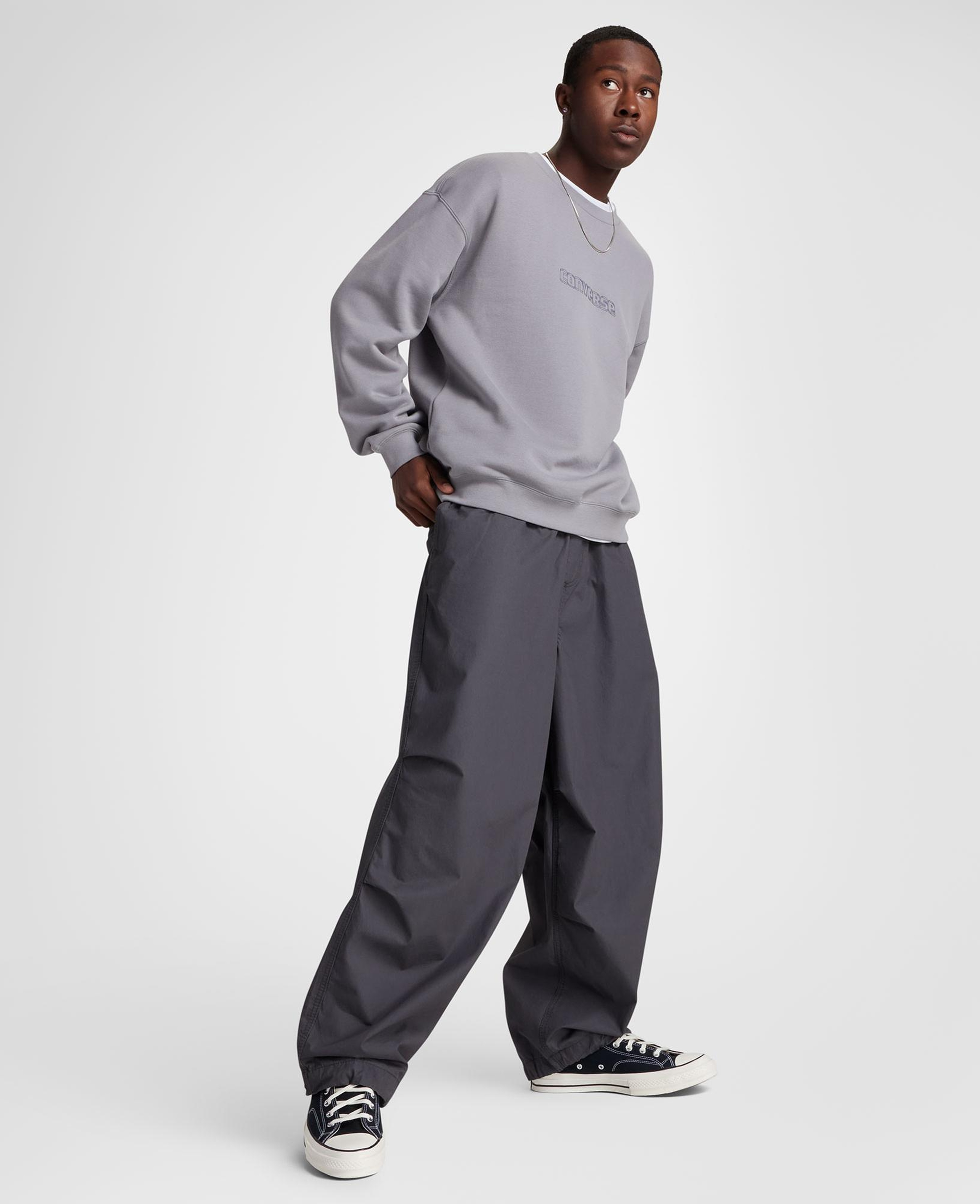 Converse Erkek Loose Fit Baskılı Gri Sweatshirt