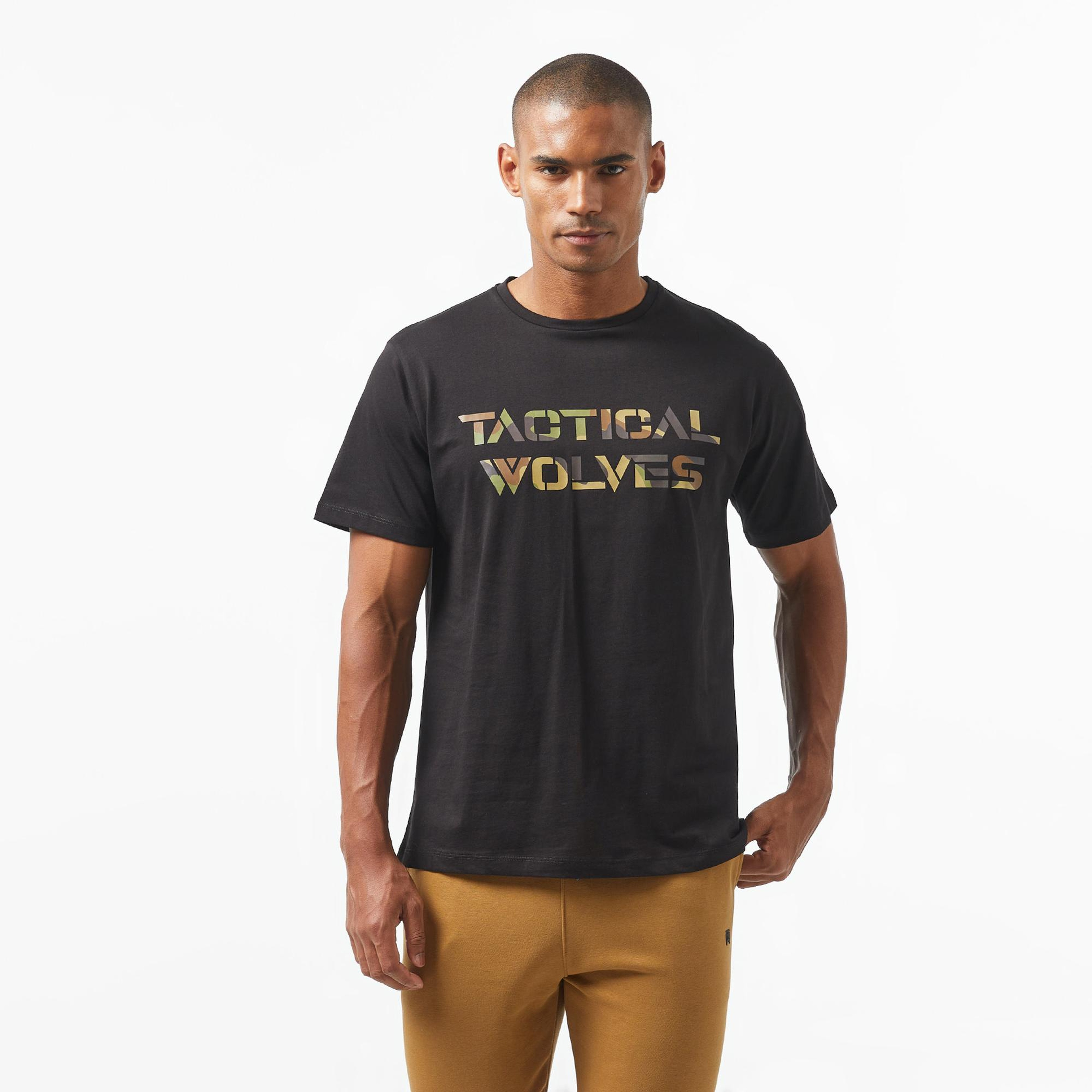 Tactical Wolves Oversize Kamuflaj Erkek Siyah T-Shirt