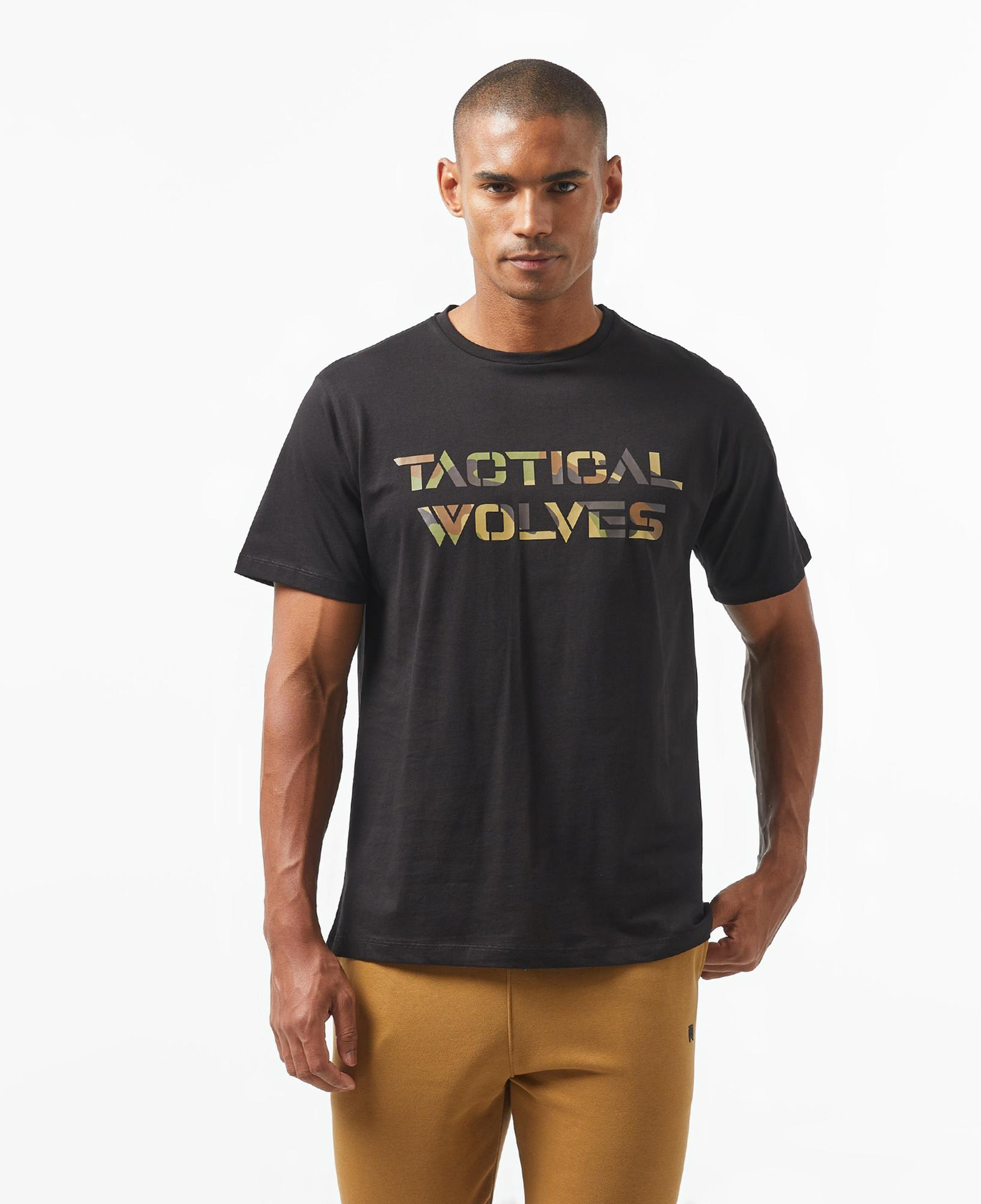 Tactical Wolves Oversize Kamuflaj Erkek Siyah T-Shirt