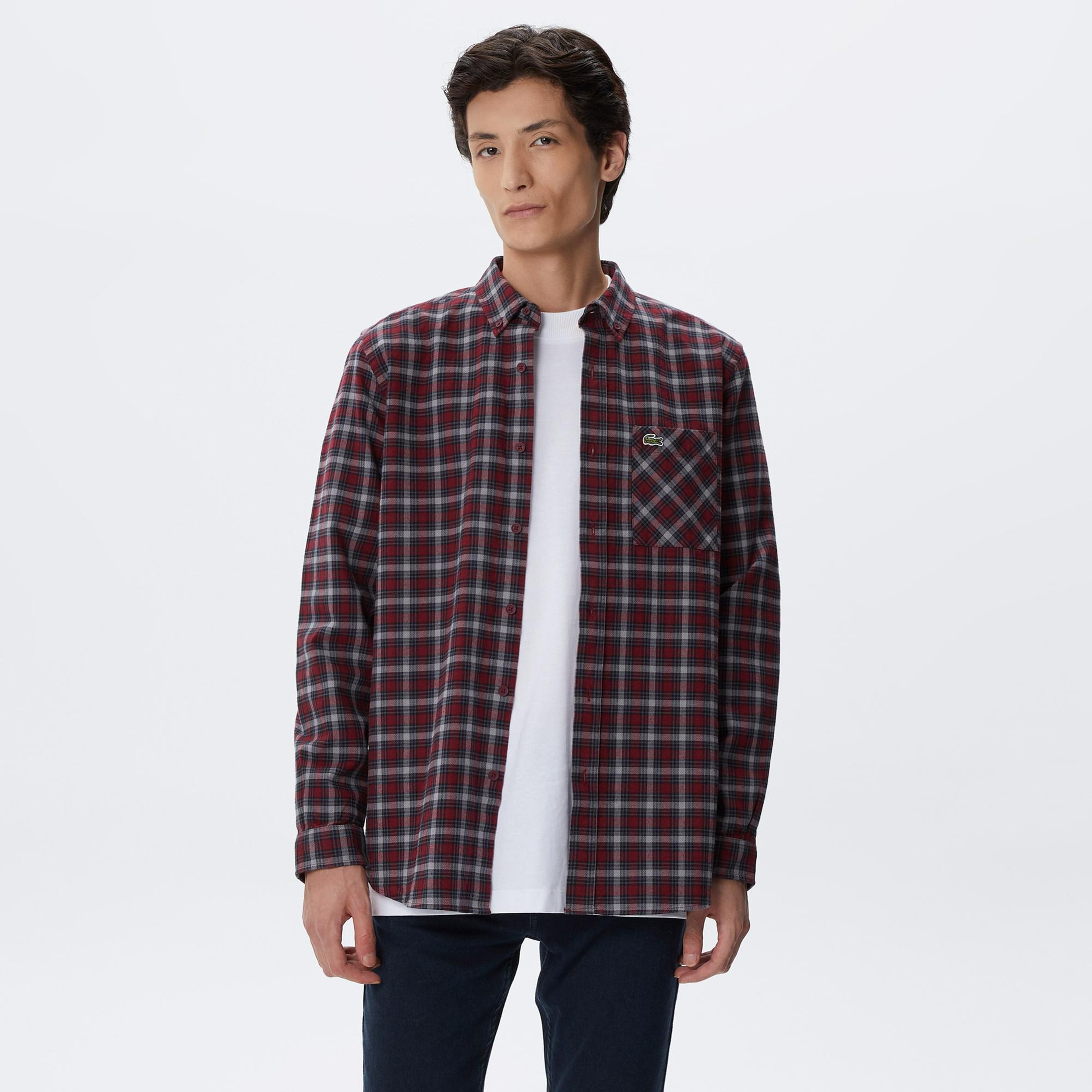Lacoste Erkek Regular Fit Ekose Bordo Gömlek
