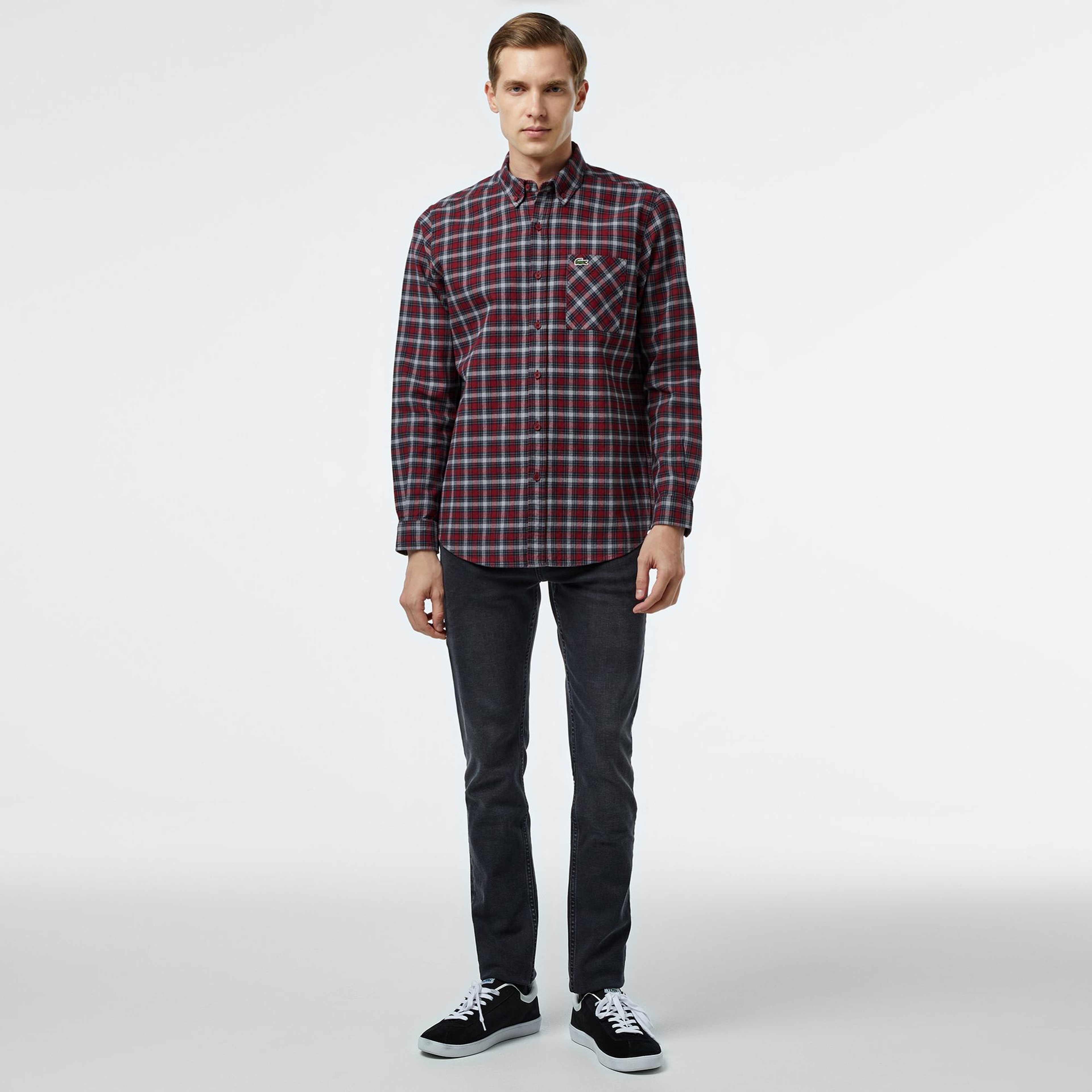 Lacoste Erkek Regular Fit Ekose Bordo Gömlek