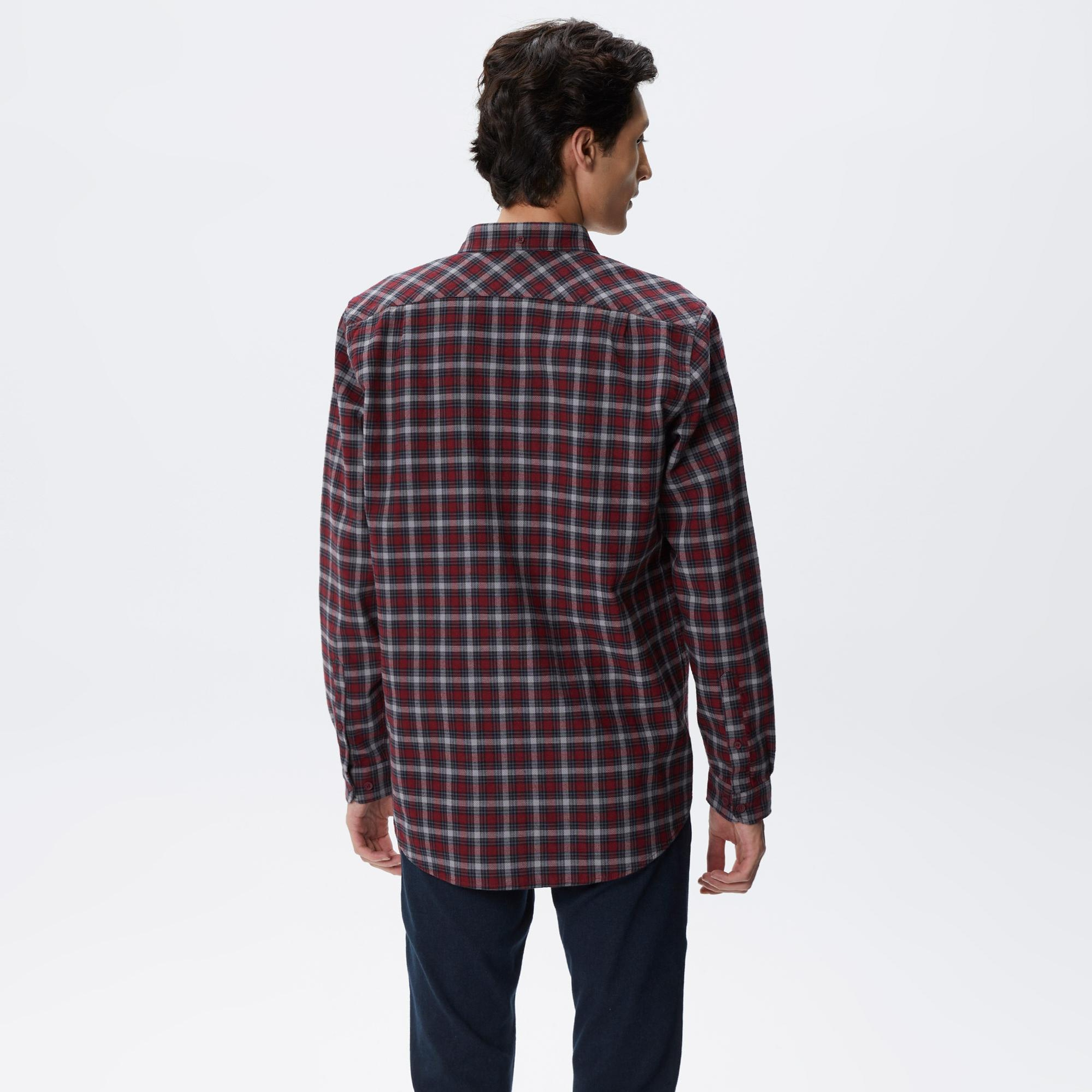 Lacoste Erkek Regular Fit Ekose Bordo Gömlek