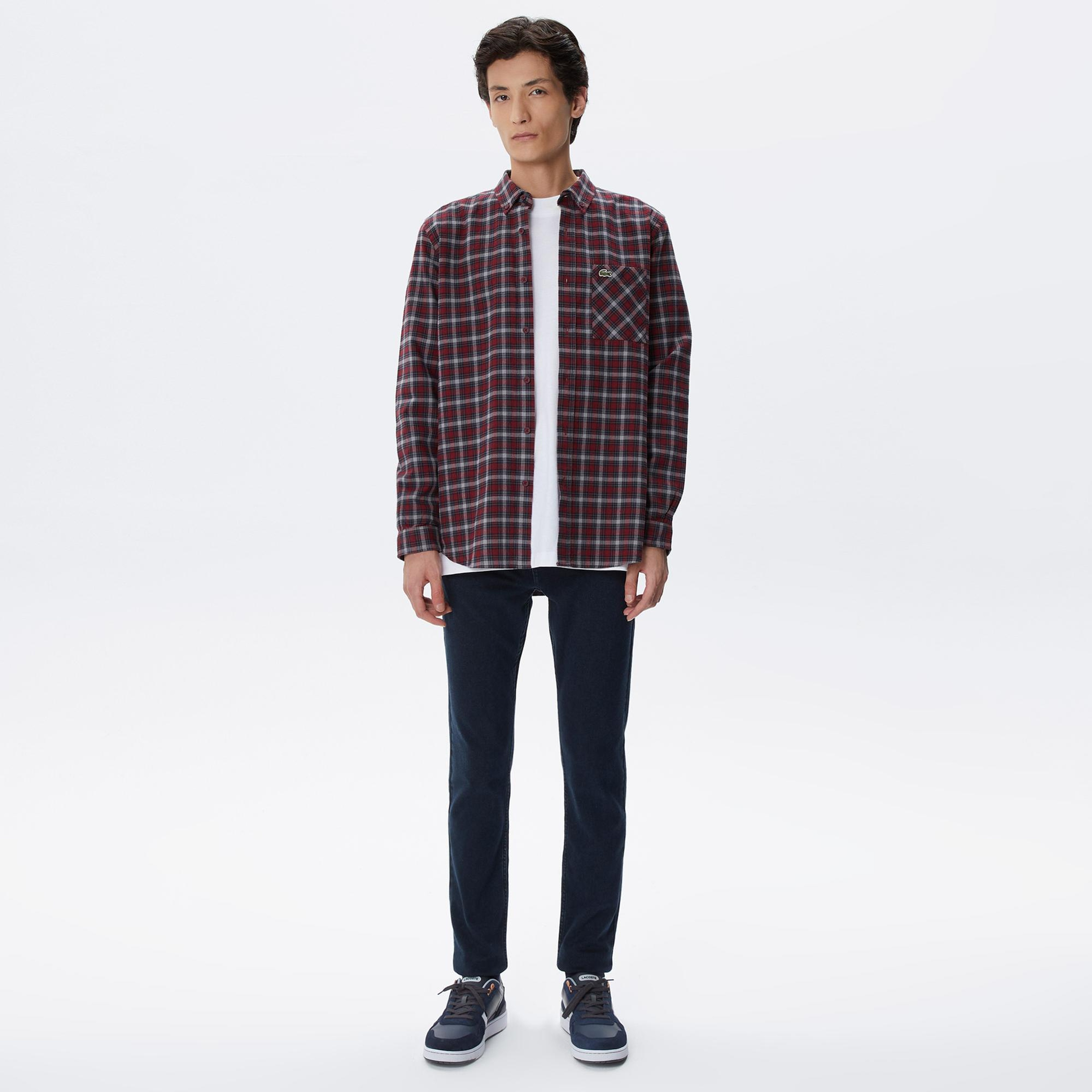 Lacoste Erkek Regular Fit Ekose Bordo Gömlek
