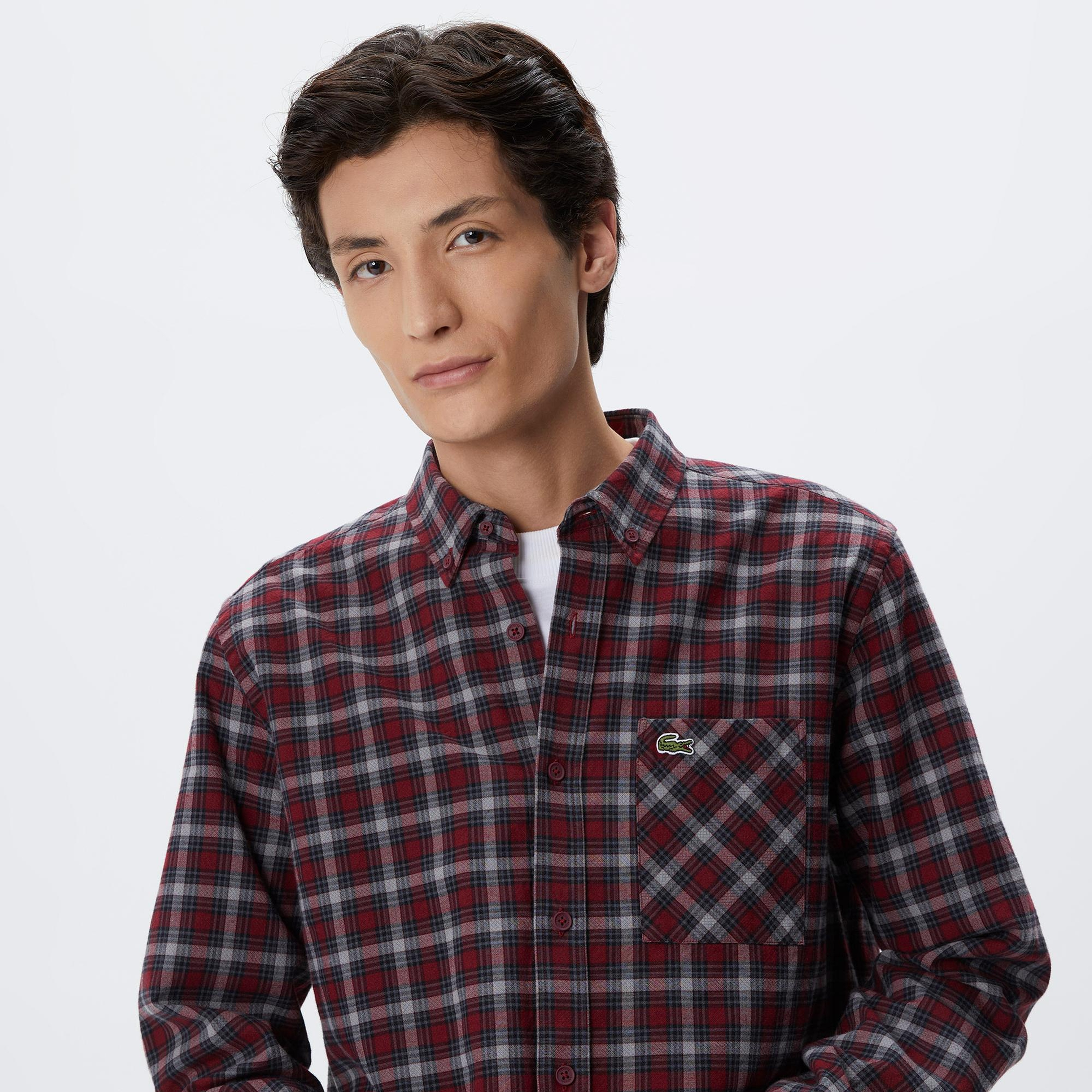 Lacoste Erkek Regular Fit Ekose Bordo Gömlek