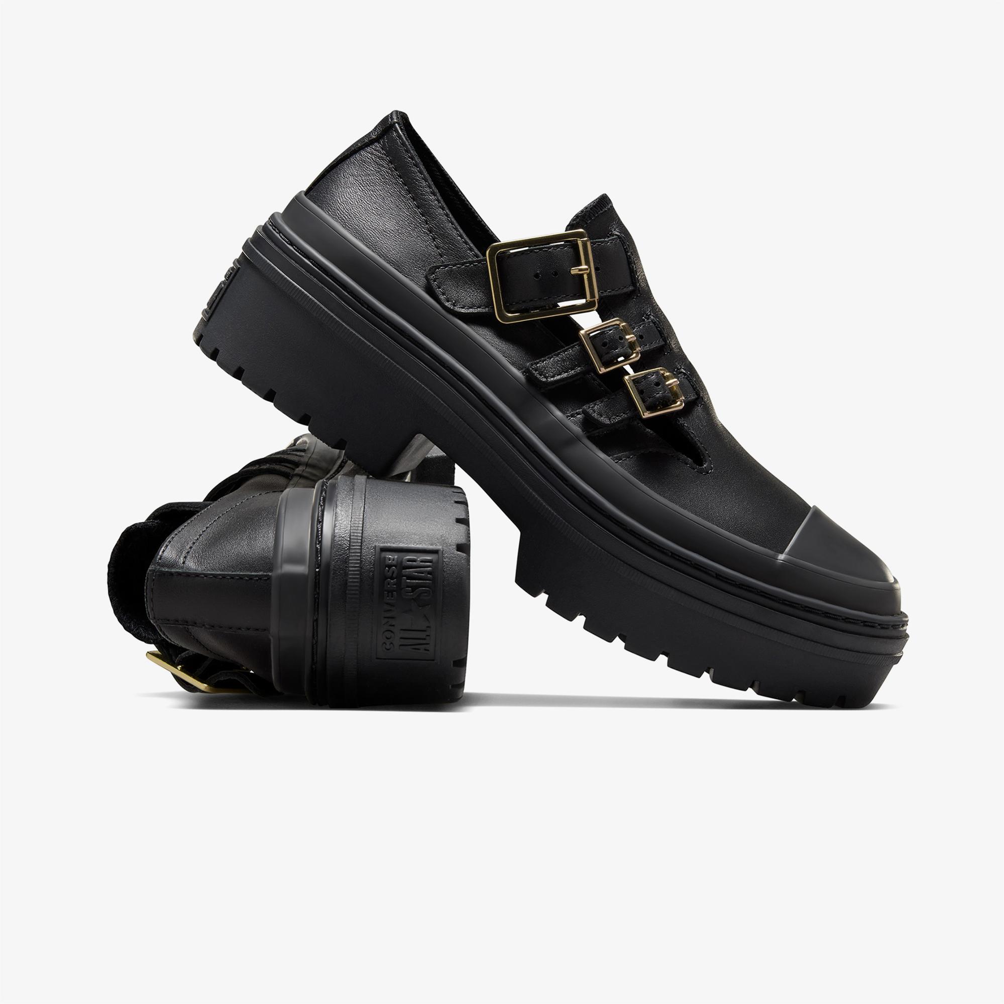 Converse Chuck Taylor All Star Lugged Heel Mary Jane Kadın Siyah Deri Platform Babet