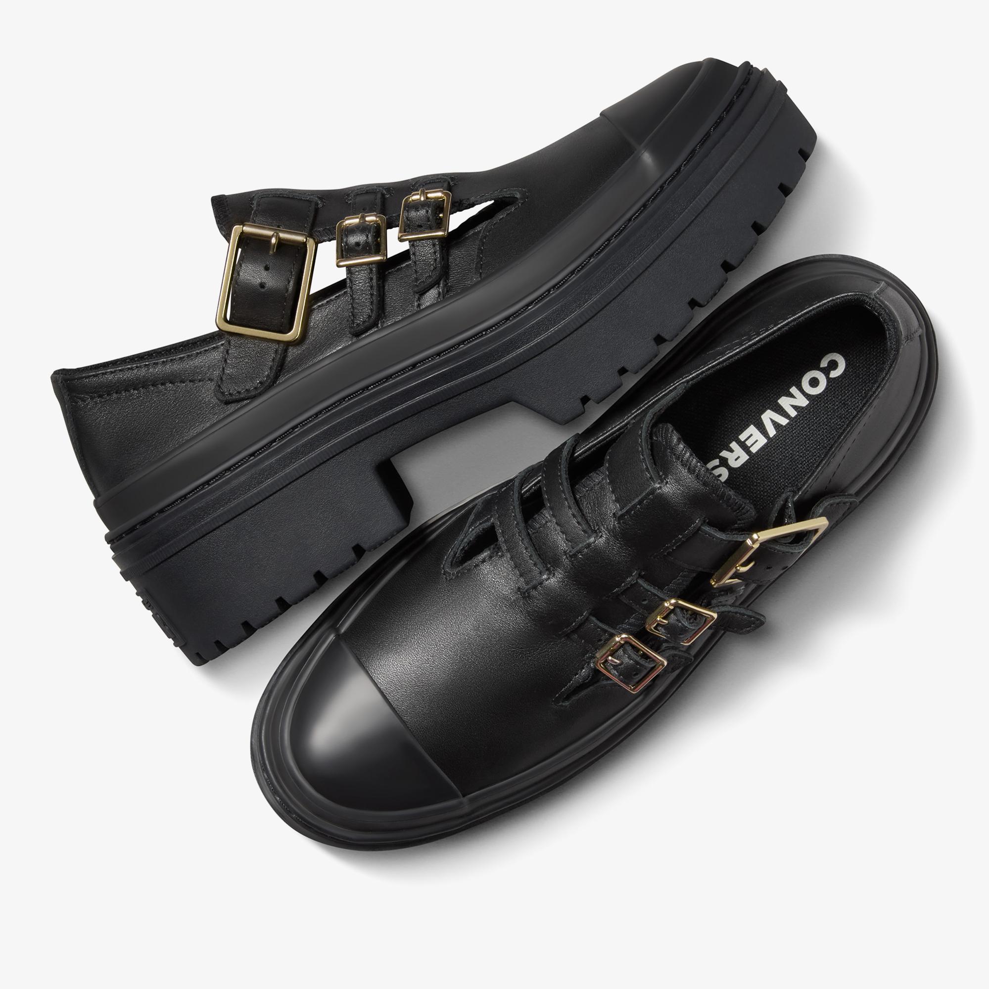 Converse Chuck Taylor All Star Lugged Heel Mary Jane Kadın Siyah Deri Platform Babet