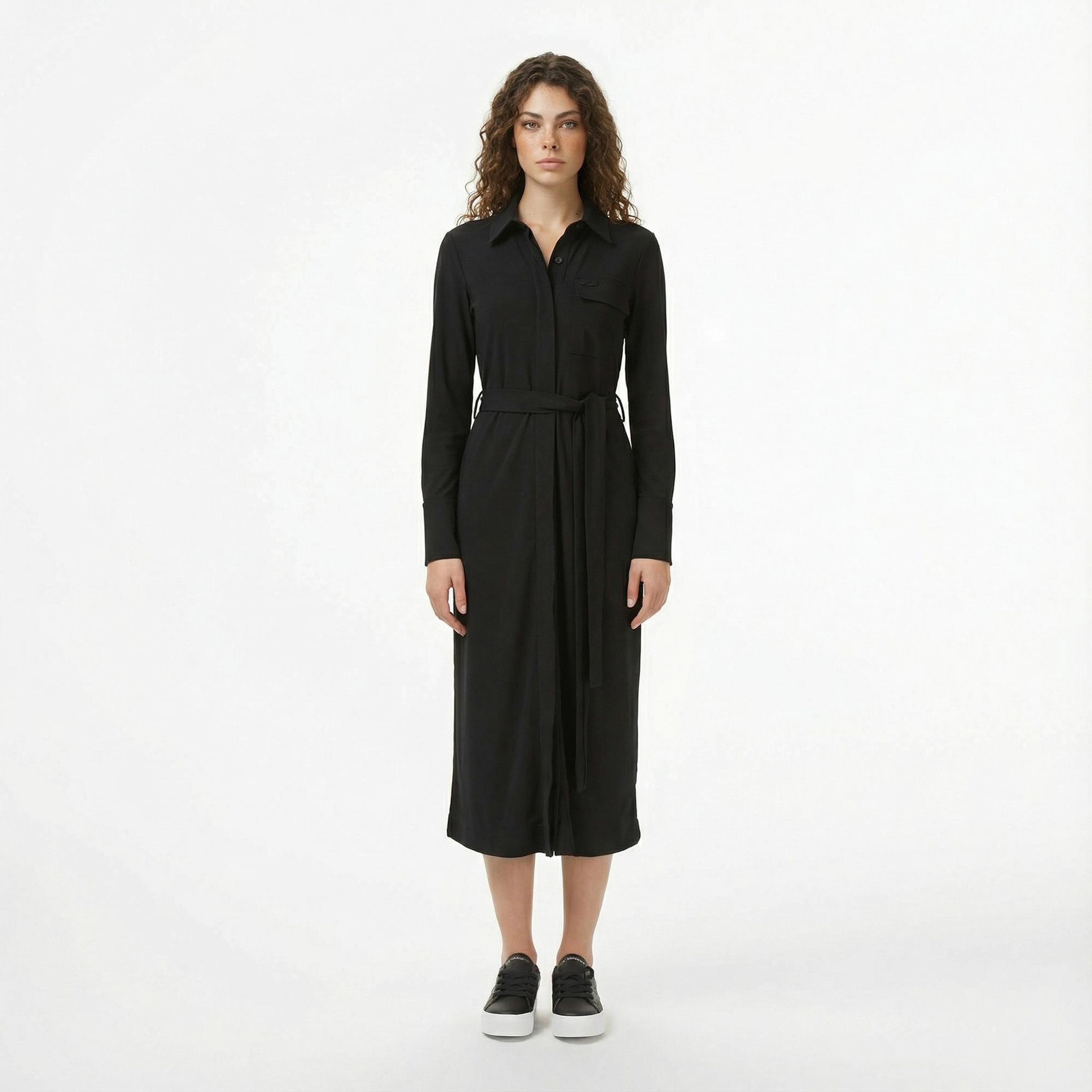 Lacoste Kadın Slim Fit Uzun Kollu Siyah Elbise