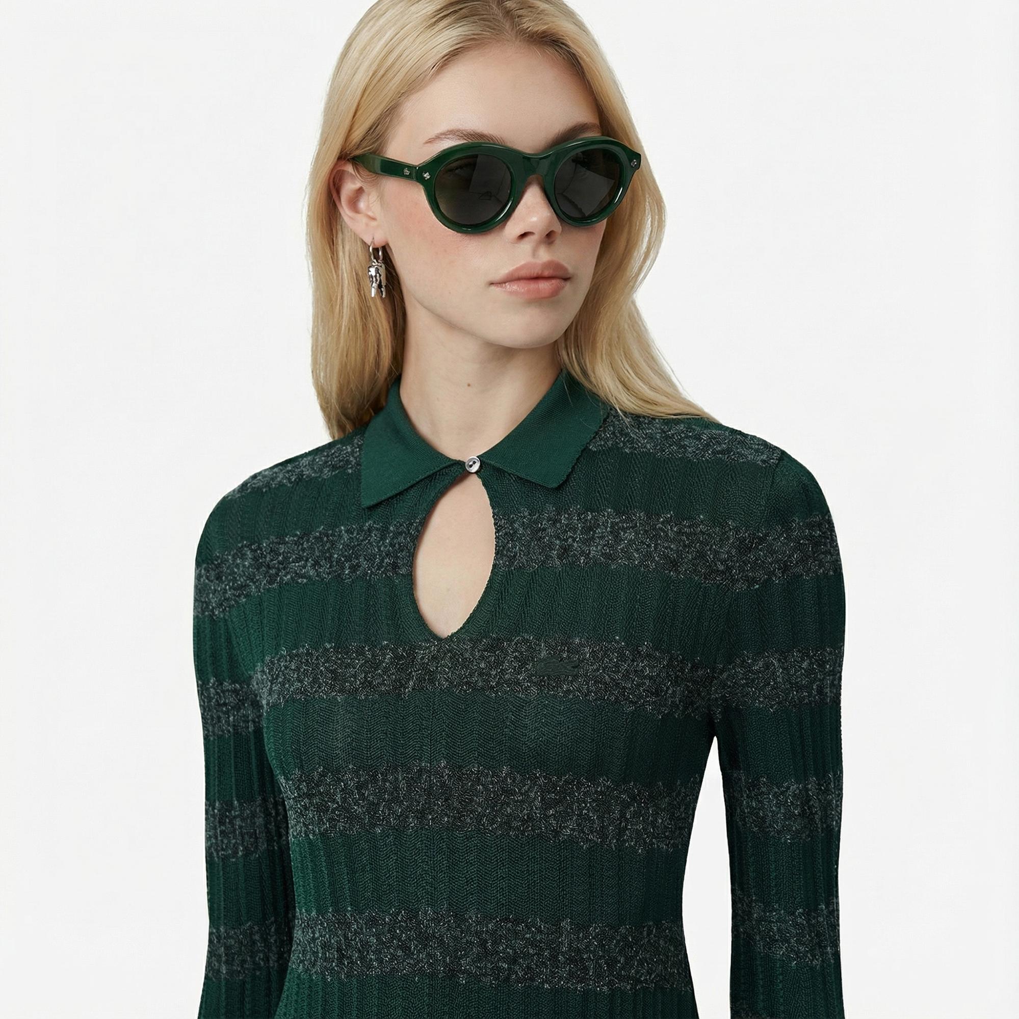 Lacoste Runway Kadın Polo Yaka Desenli Yeşil Elbise