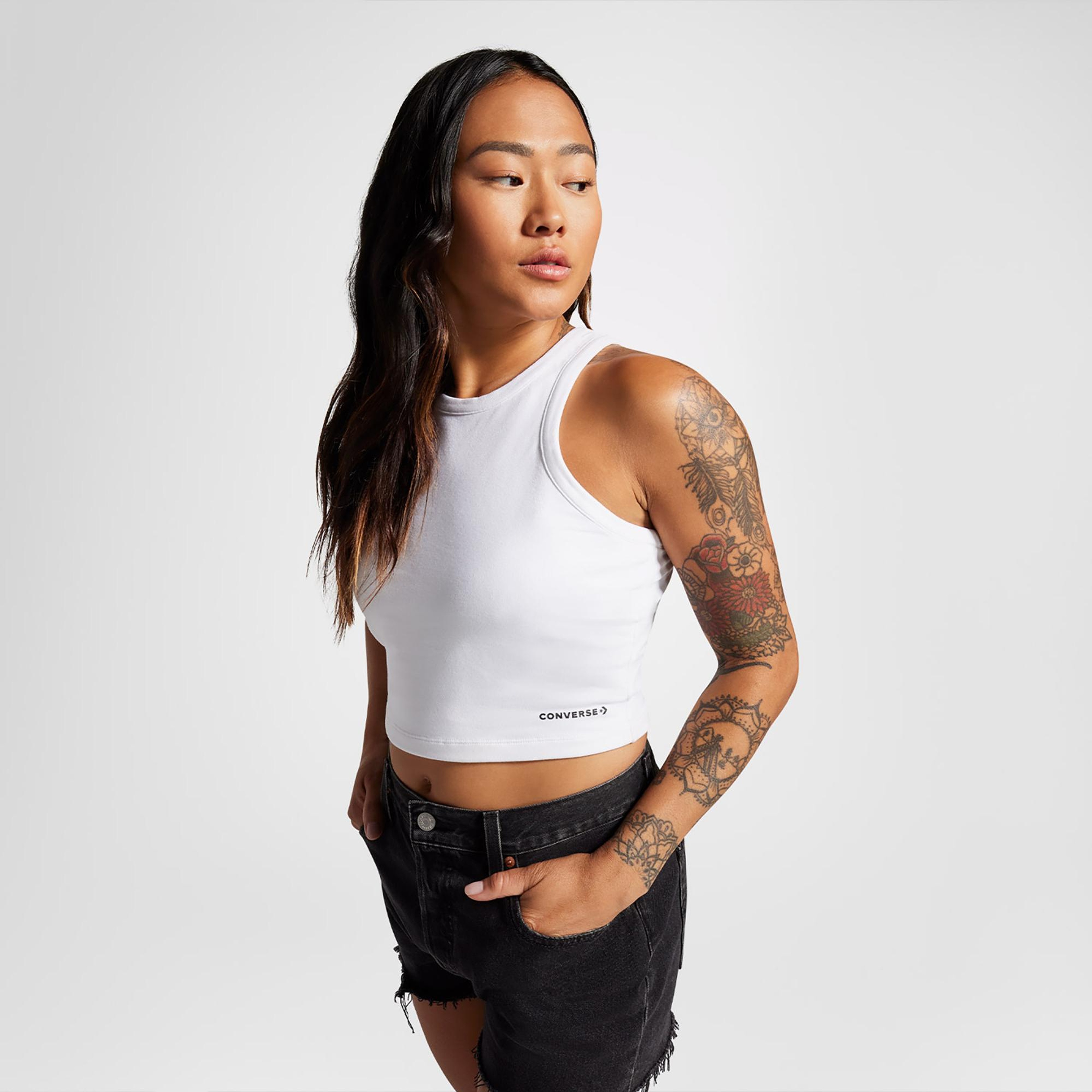 Converse Slim Fit Kadın Beyaz Crop Top