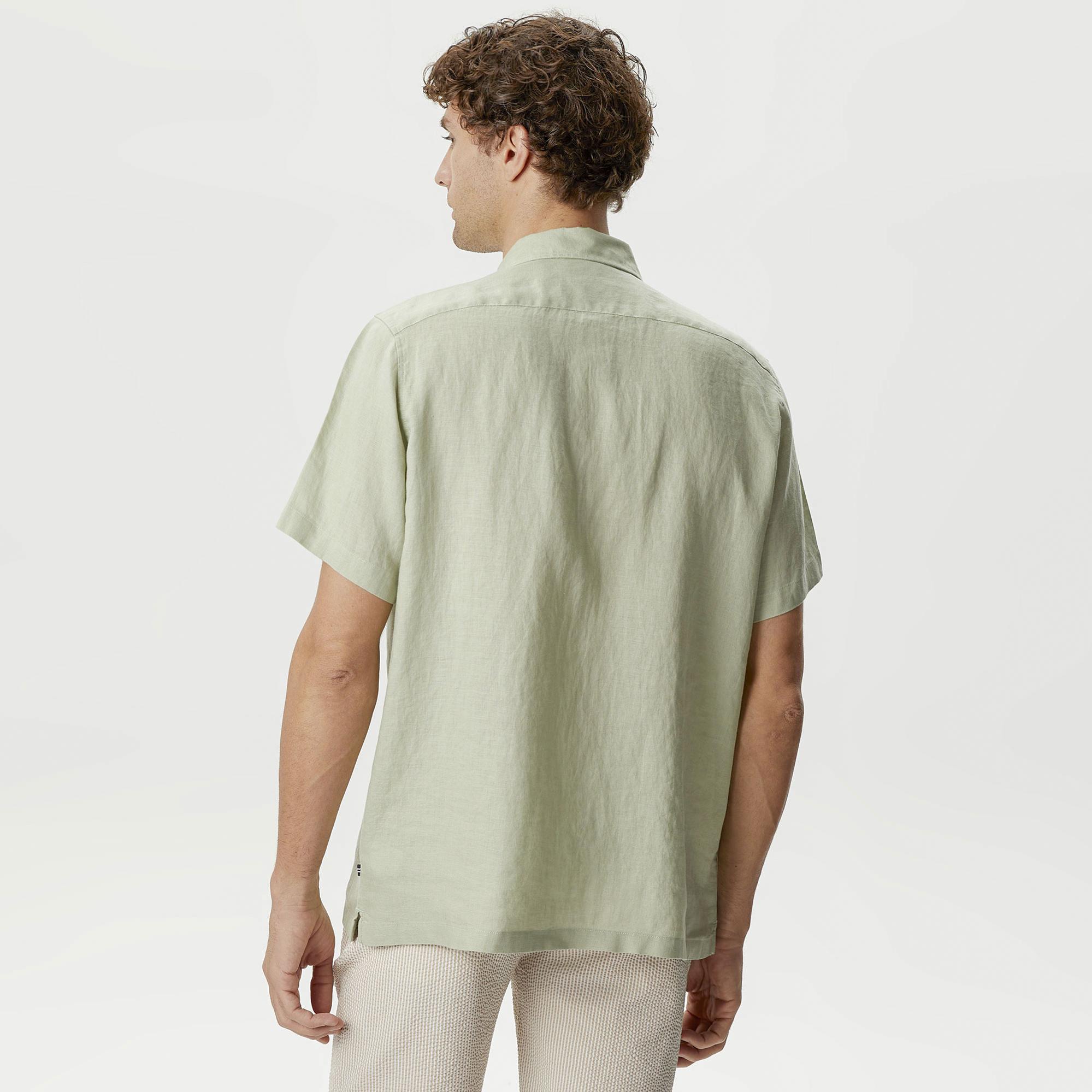 Nautica Erkek Yeşil Classic Fit Kısa Kollu Keten Gömlek