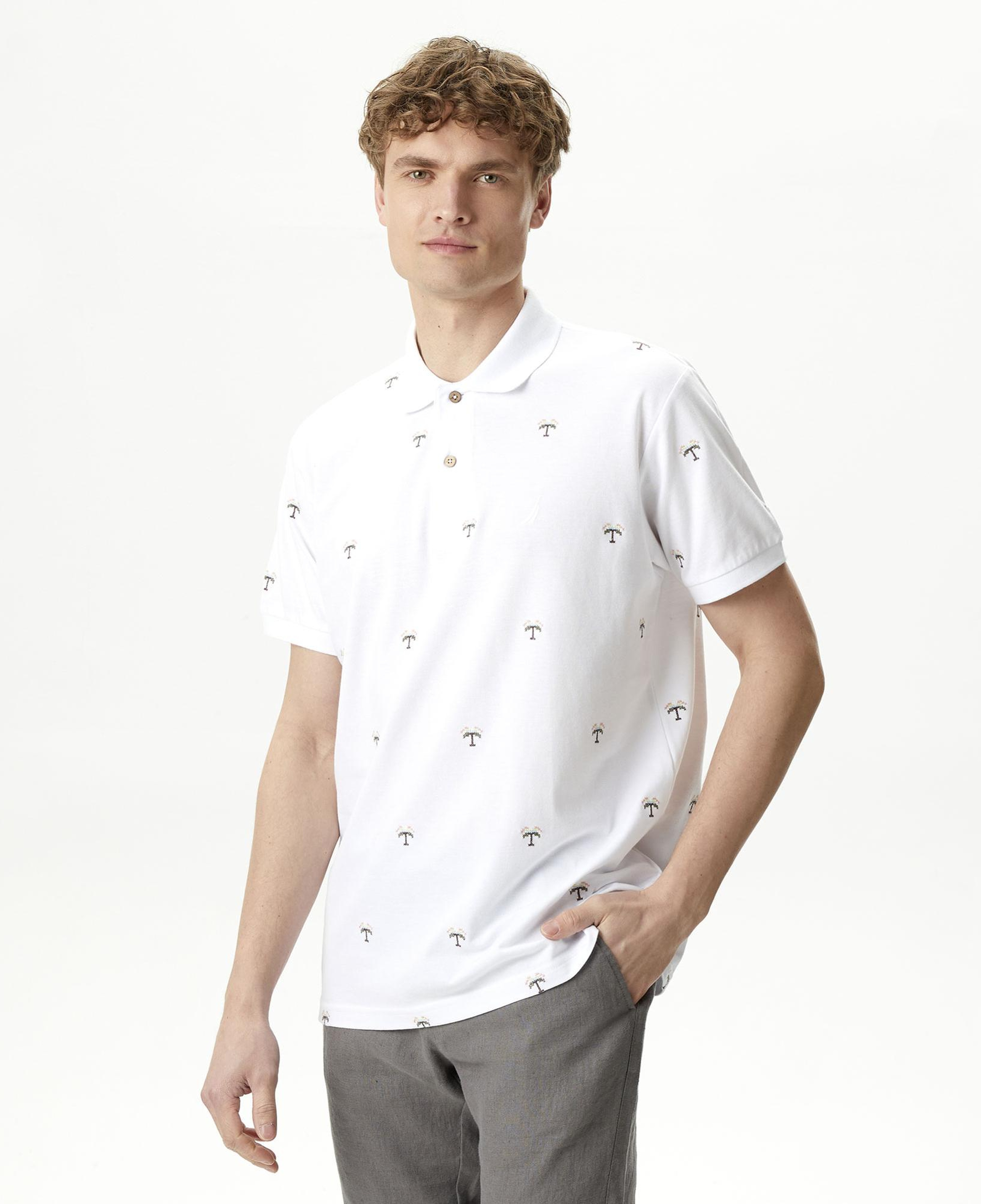 Nautica Erkek Beyaz Classic Fit Kısa Kollu Desenli Polo Yaka T-Shirt