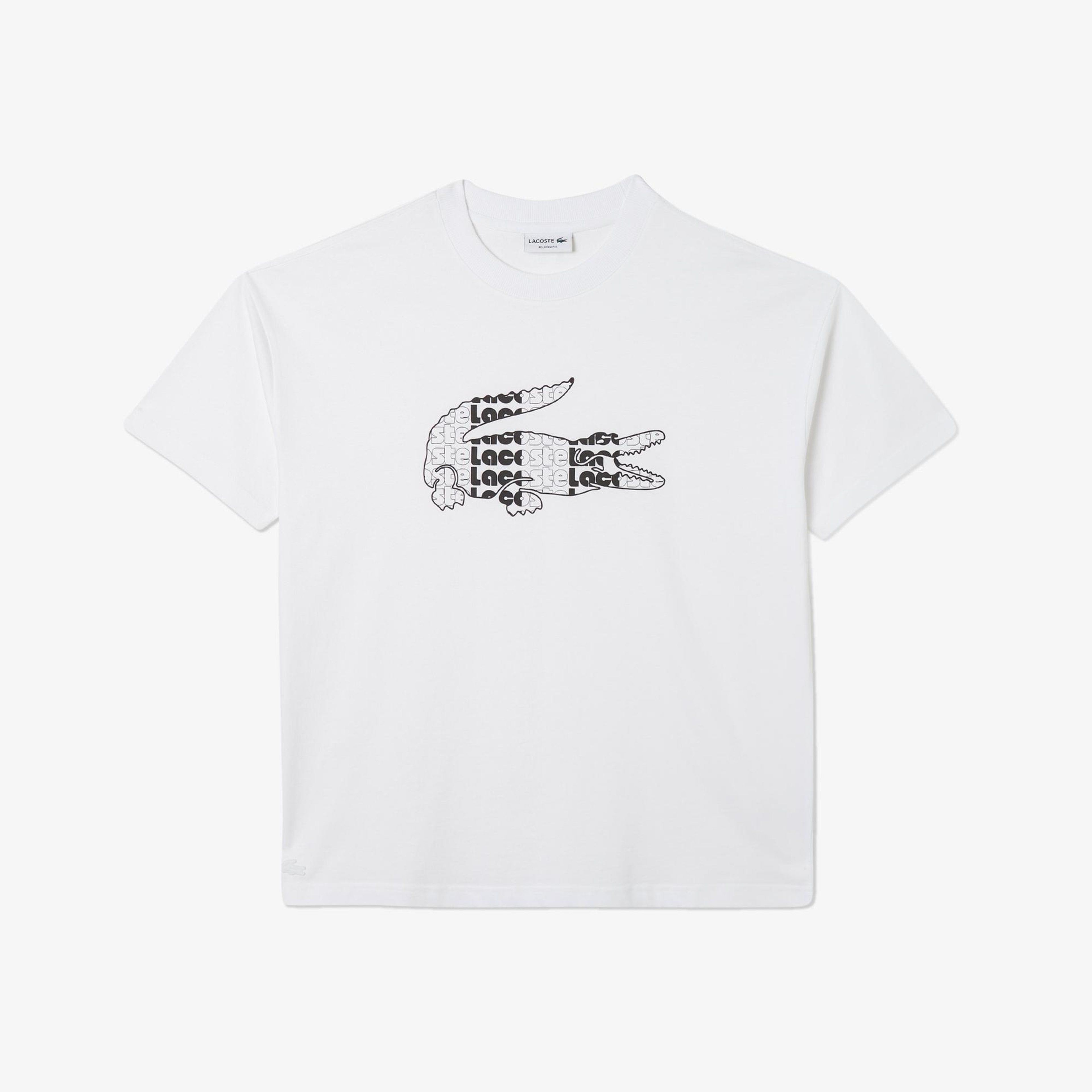 Lacoste Erkek Relaxed Fit Bisiklet Yaka Baskılı Beyaz T-Shirt