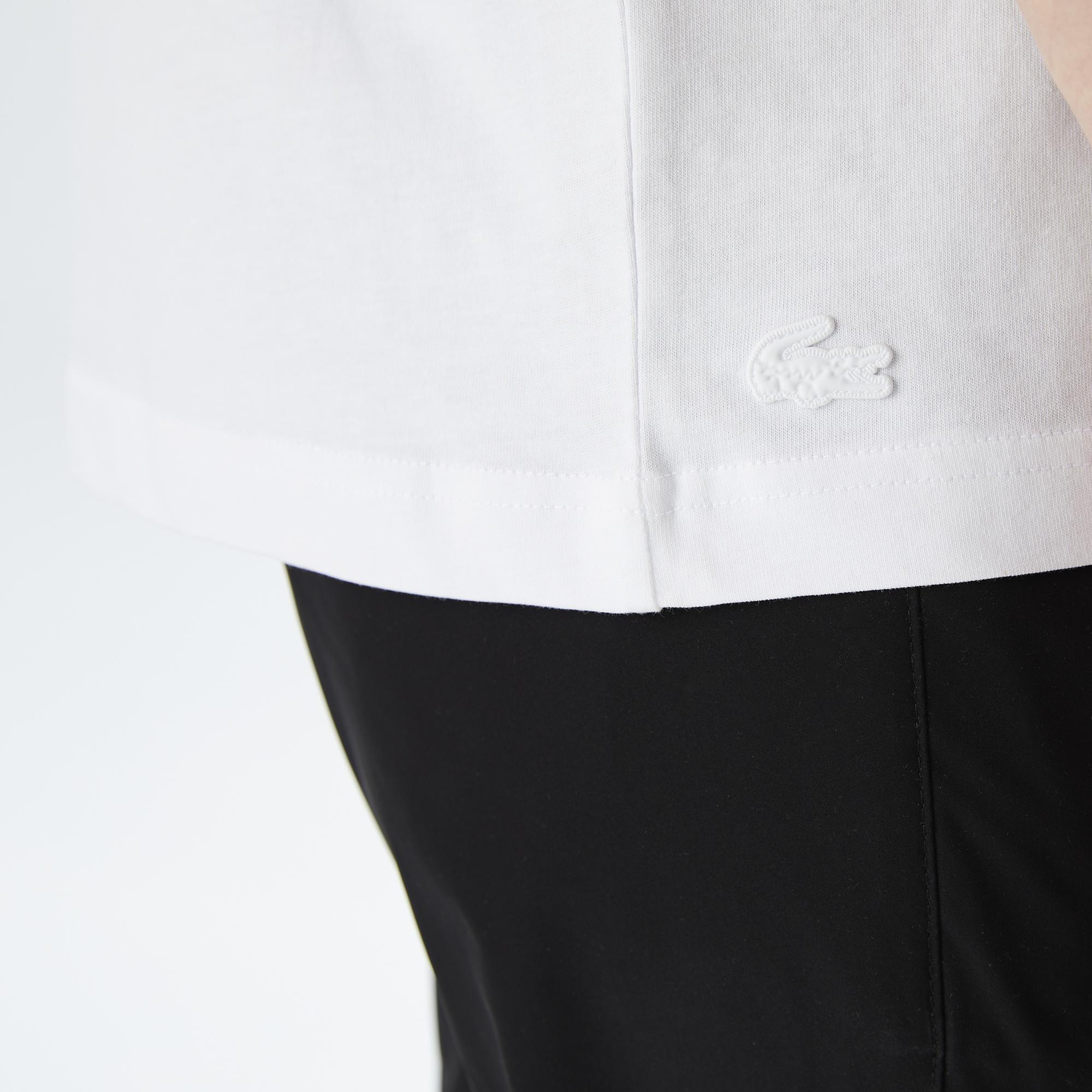 Lacoste Erkek Relaxed Fit Bisiklet Yaka Baskılı Beyaz T-Shirt