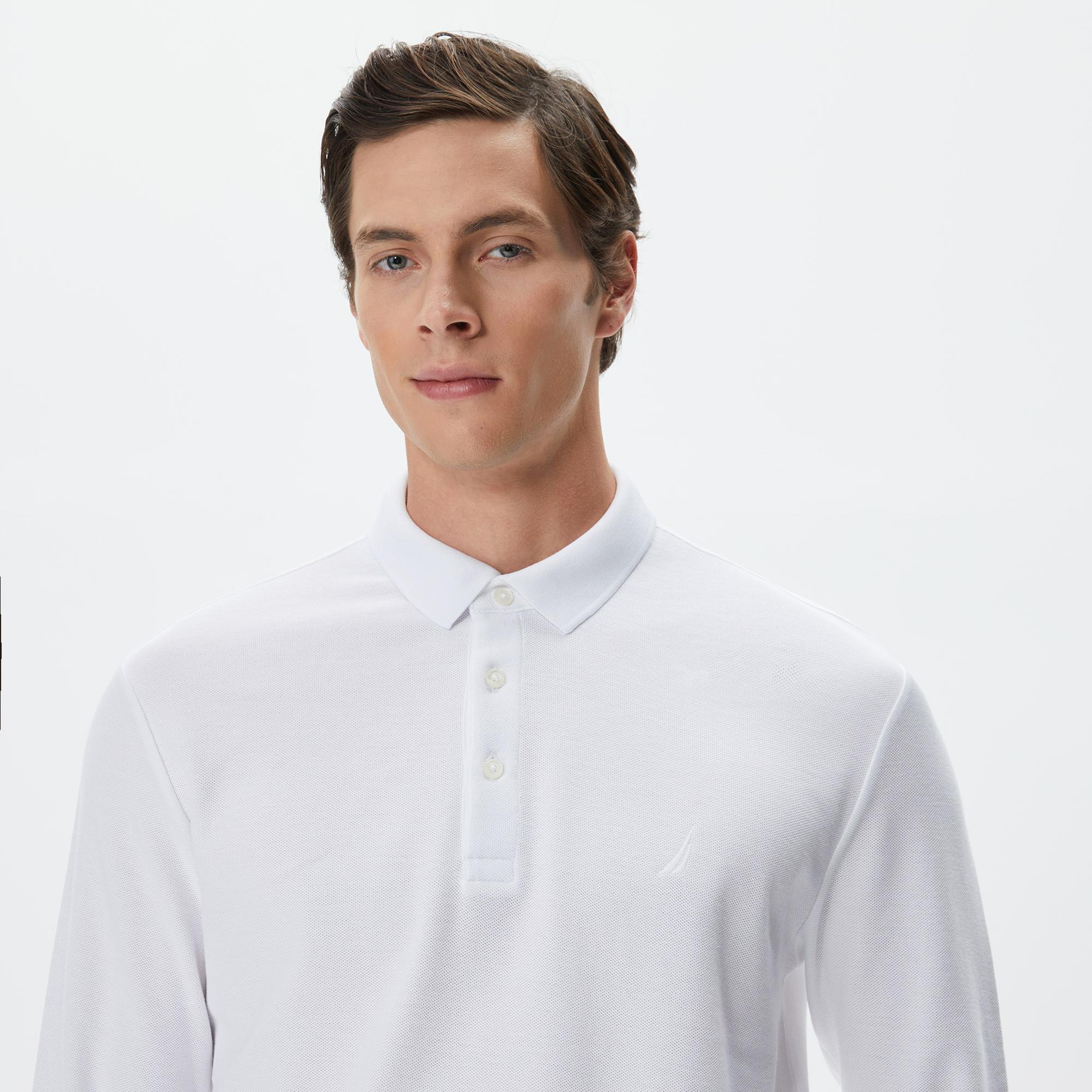 Nautica Erkek Beyaz Slim Fit Uzun Kollu Polo Yaka T-Shirt