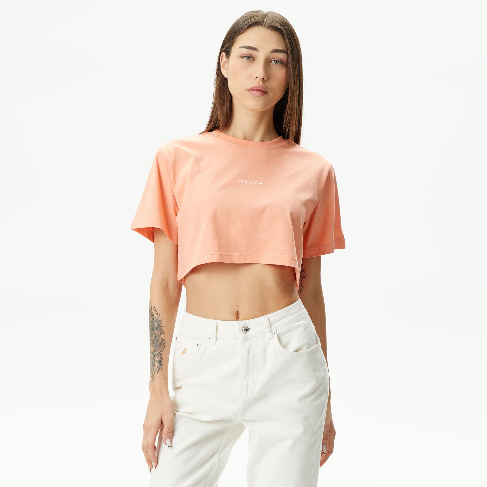 Nautica Kadın Turuncu Relaxed Fit Crop T-Shirt