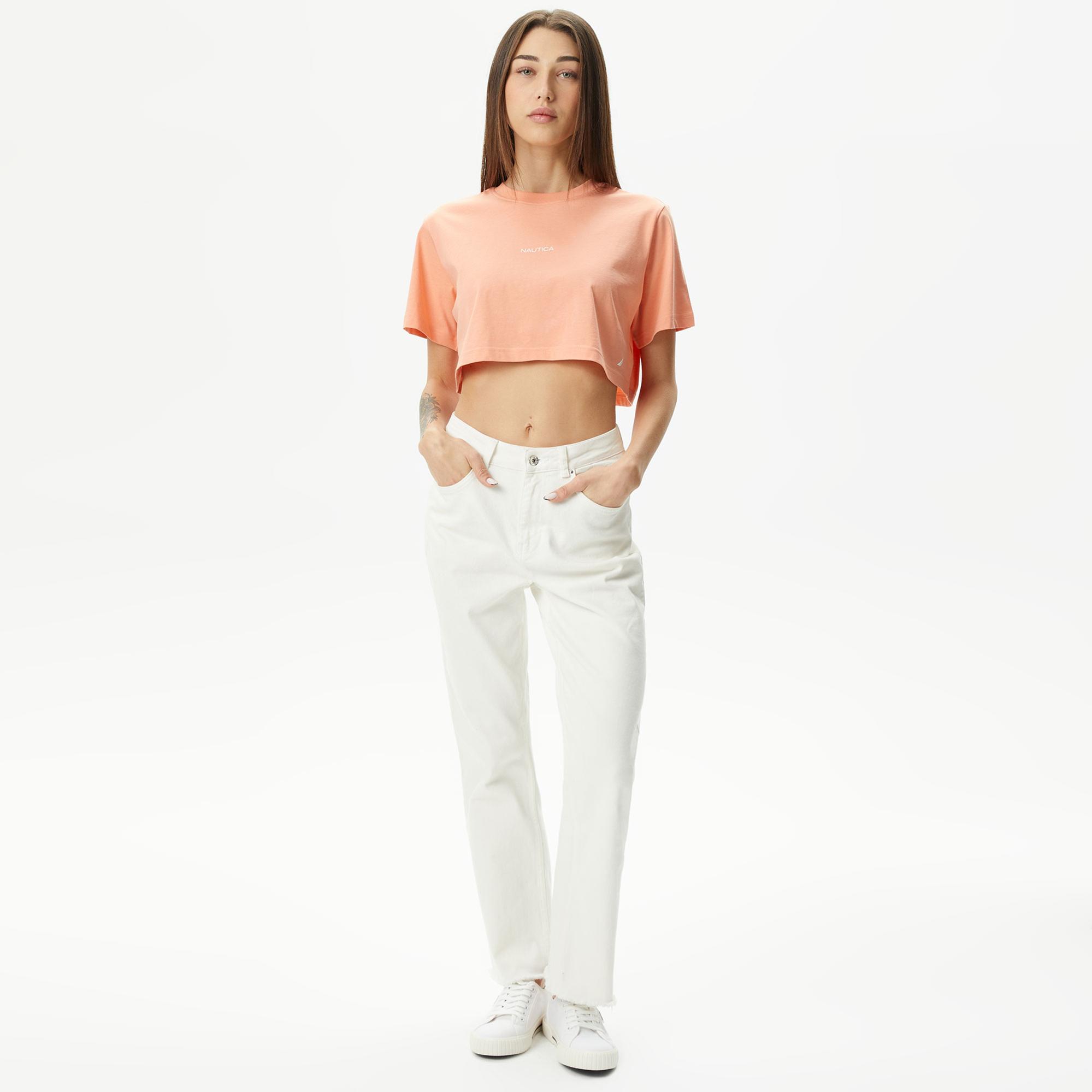 Nautica Kadın Turuncu Relaxed Fit Crop T-Shirt